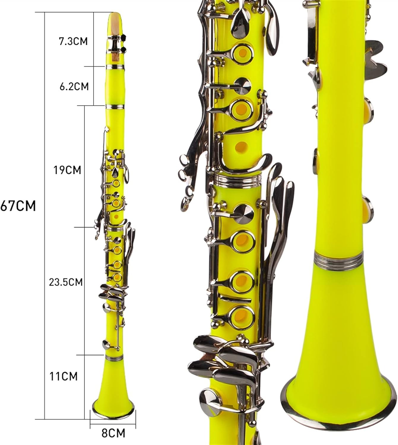 Standard Clarinet Yellow ABS Clarinet Bb Cupronickel Plated Nickel 17 Key with Cleaning Cloth Gloves Woodwind Instrument Beginner Clarinet