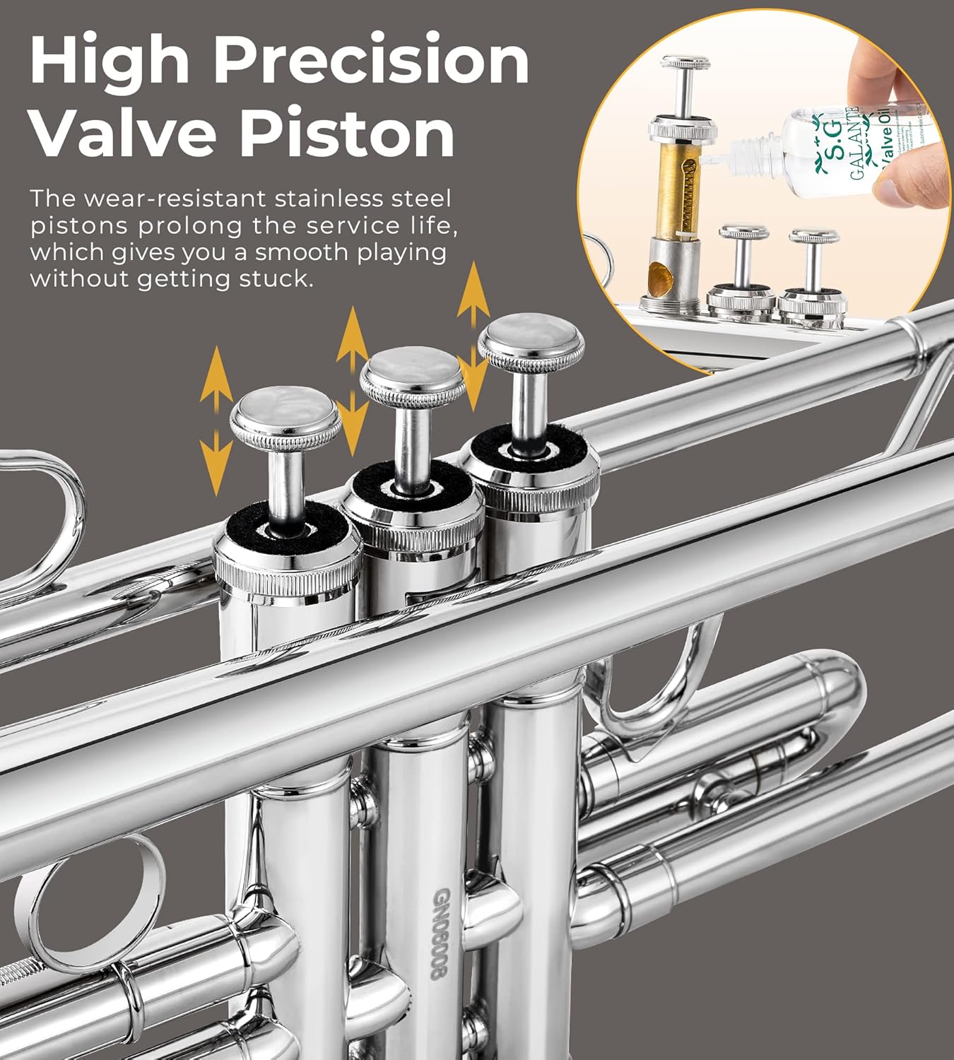 Vangoa Trumpet Bb Standard Student for School Band Brass Orchestra Adult Kid Beginner with Stand, Hard Case, Cleaning Kit, Gloves and 7C Mouthpiece, Silver