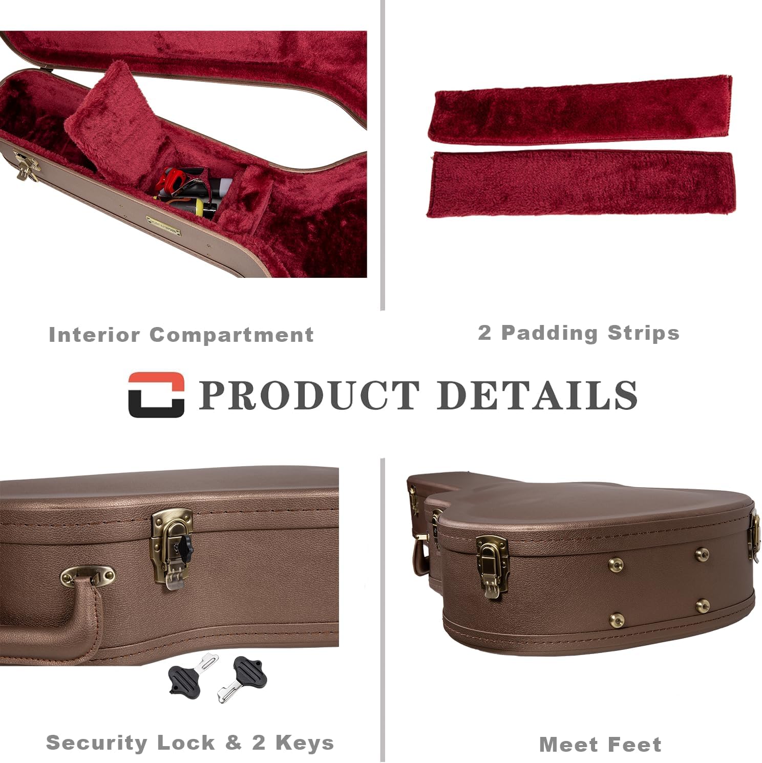 Crossrock Wooden Dreadnought Acoustic Guitar Case for Gibson J-45 / Martin D-Style | Chocolate Brown Finish, Burgundy Velvet Interior & Lock – Designer Series(CRW520DCB)