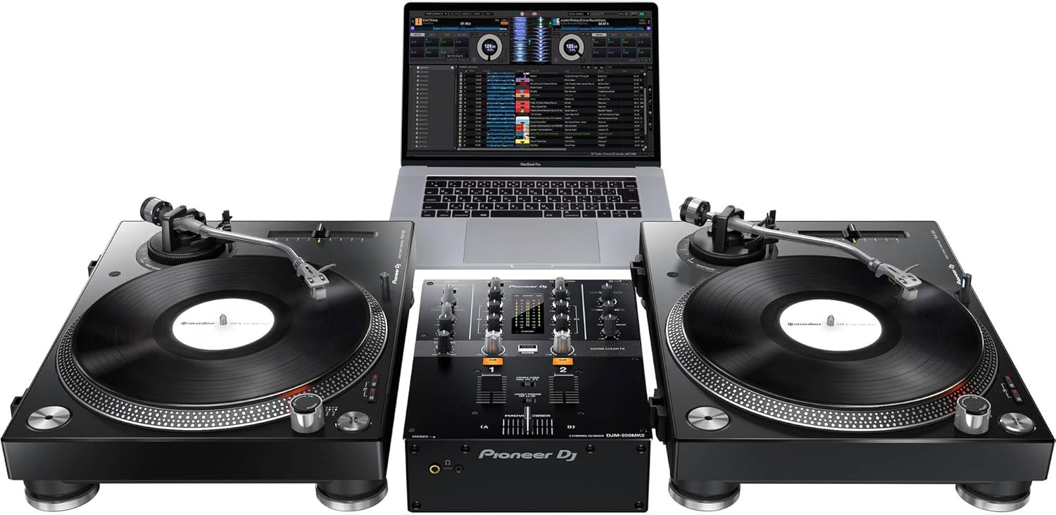 Pioneer DJM-250MK2 2-channel DJ Mixer with Pioneer PLX-500 Direct Drive Turntables (Pair)