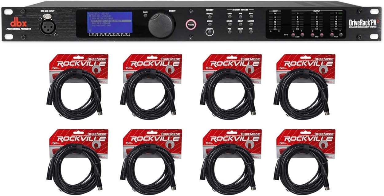 Audiosavings Bundle: DBX DriveRack PA2 Complete Sound Signal Processor Speaker Management System PA 2 Bundle with (8) Rockville RCXFM20E-B 20 Foot Female to Male XLR Mic Cable (9 Items)