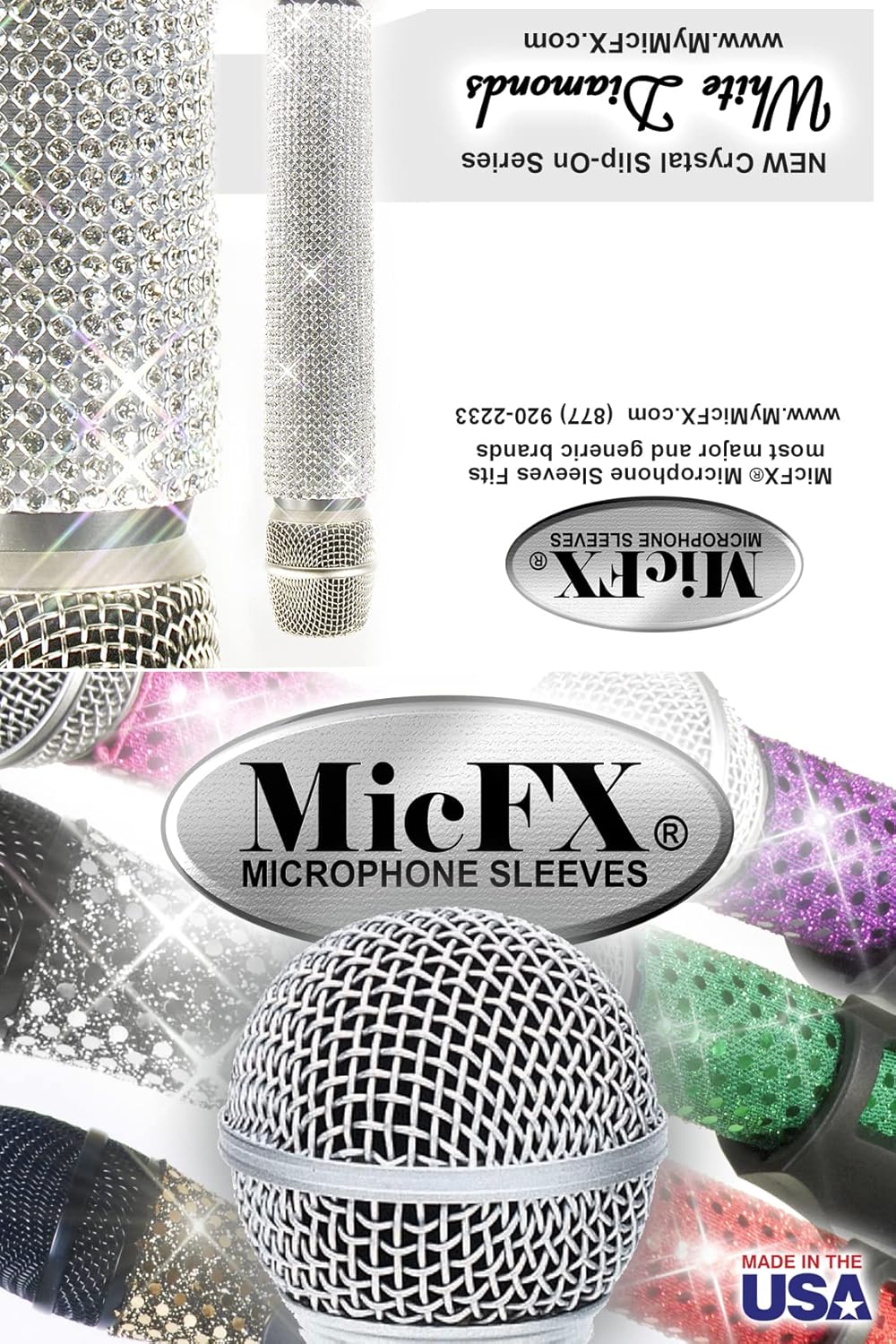 White Diamonds *AAA* Crystal Twist-On, Twist-Off Mic Sleeves. Compatible with Shure Wireless mics and Simular Brands 7.5