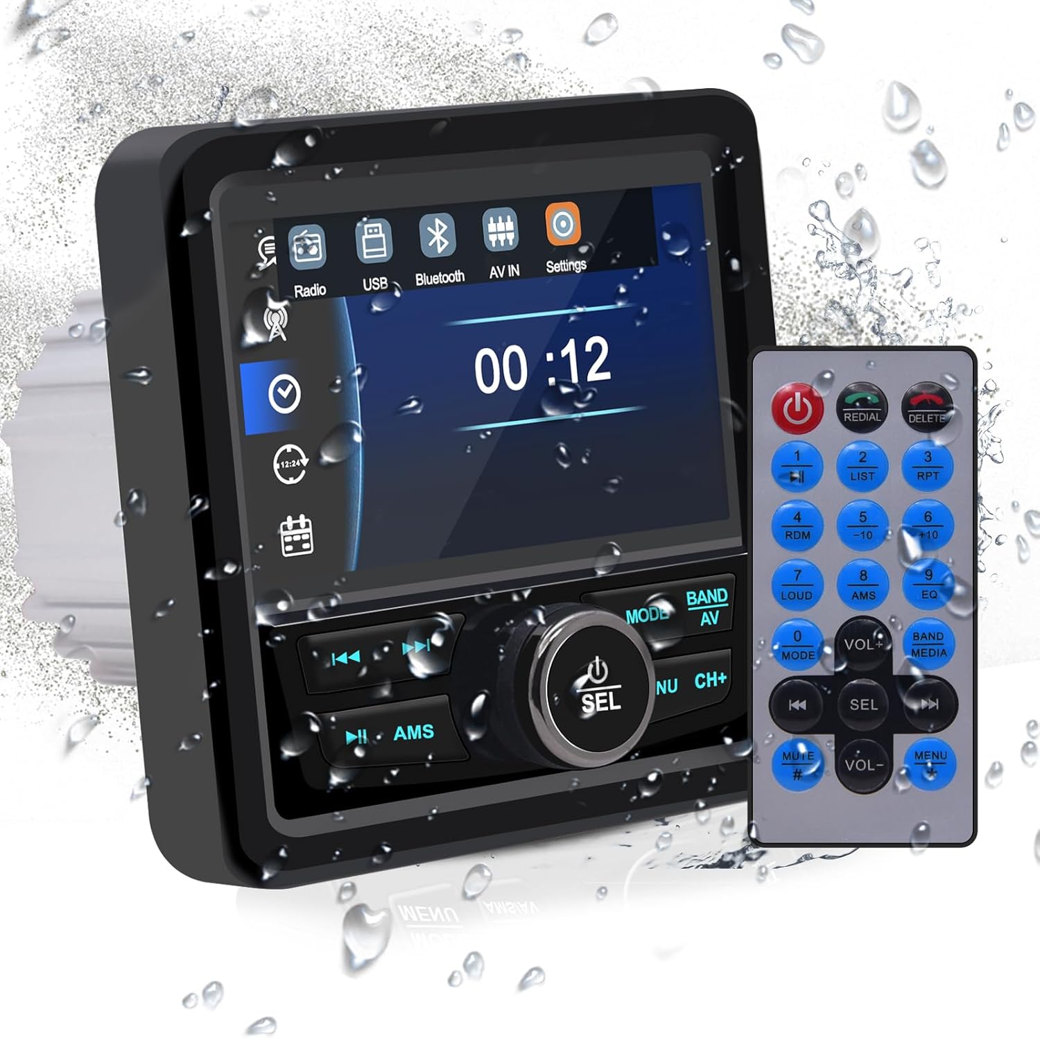 Geloo Boat Radio Marine Stereo Receiver-Waterproof Digital Media MP5 Player with 4.1