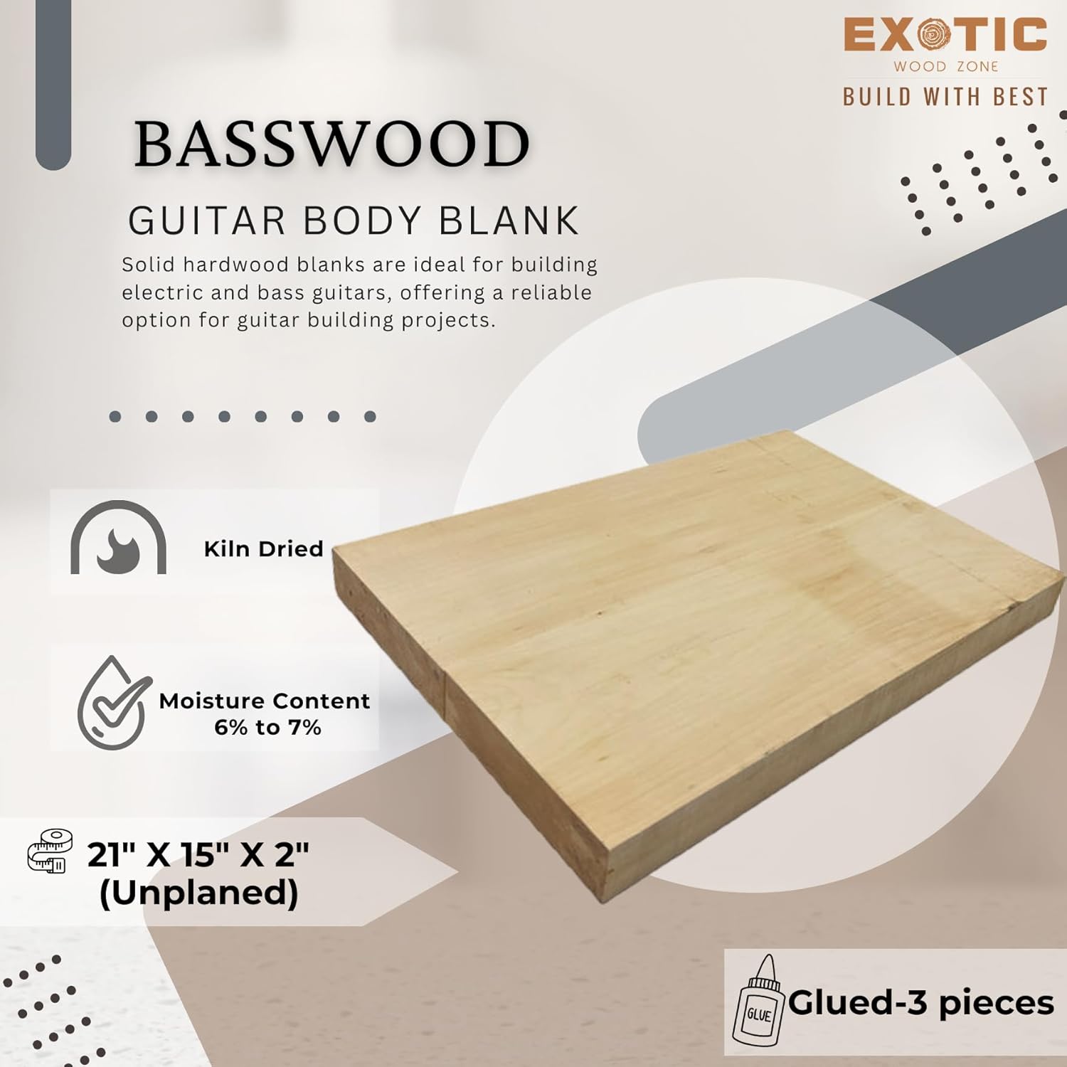 Exotic Wood Zone | Basswood Electric/Bass Musical Guitar Body Blanks | Luither Tonewood Suppliers | 21