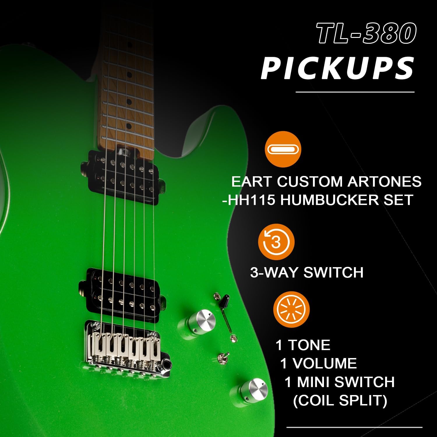 EART TL-380 Professional Electric Guitar for Versatile Players | Roasted Maple Neck & Fingerboard, Humbuckers with Coil-Split, Stainless Steel Frets, Gloss Finish