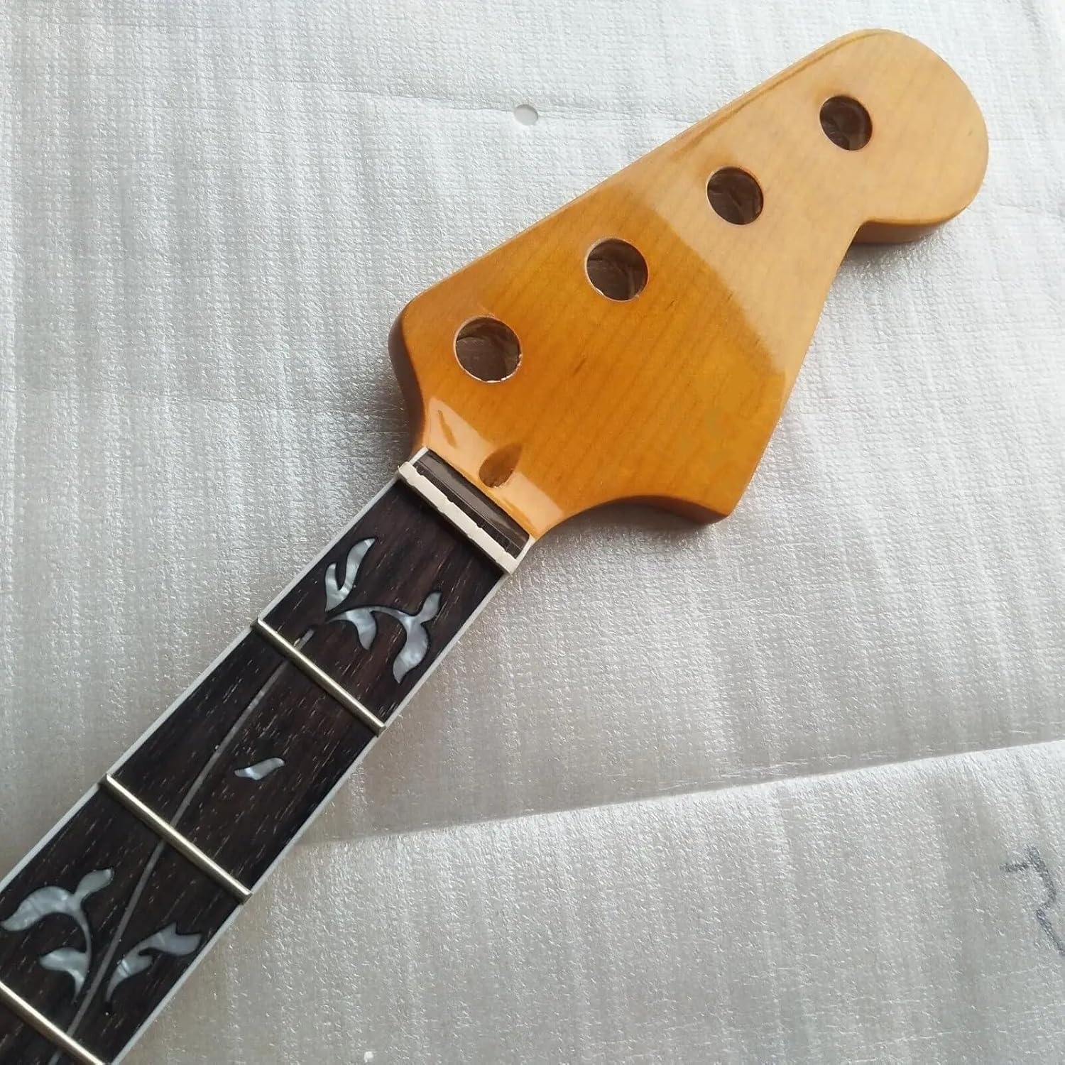 Yellow J Bass Guitar Neck Parts 20 Fret 34inch Rosewood Fretboard Vine Inlay