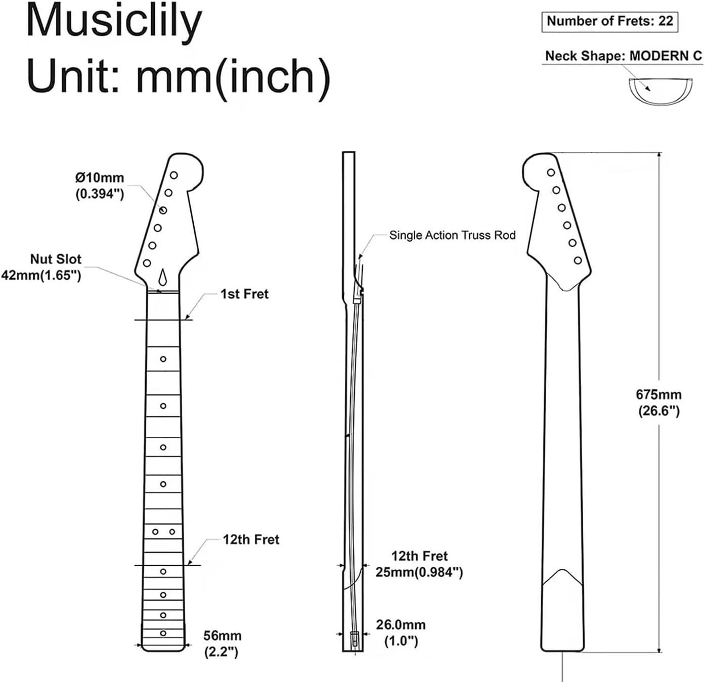 22-Fret Wenge Electric Guitar Neck for ST-Style Guitars - Product Details