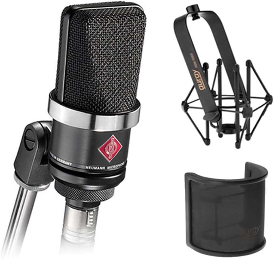 Neumann TLM-102 Large Diaphragm Studio Condenser Microphone (Black) with Suspension Shockmount & Pop Filter