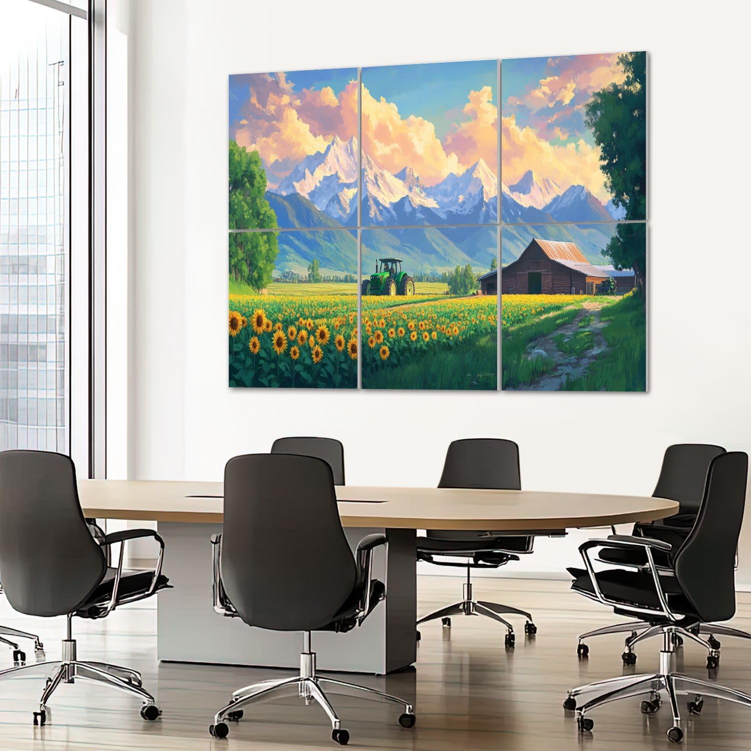 6 Pack Art Acoustic Panels Sound Absorbing Rural Scenery Sunflowers Farmhouse Tractor Mountains Clouds Realistic Decorative Soundproof Wall Panels Self Adhesive for Recording Studios Office 72