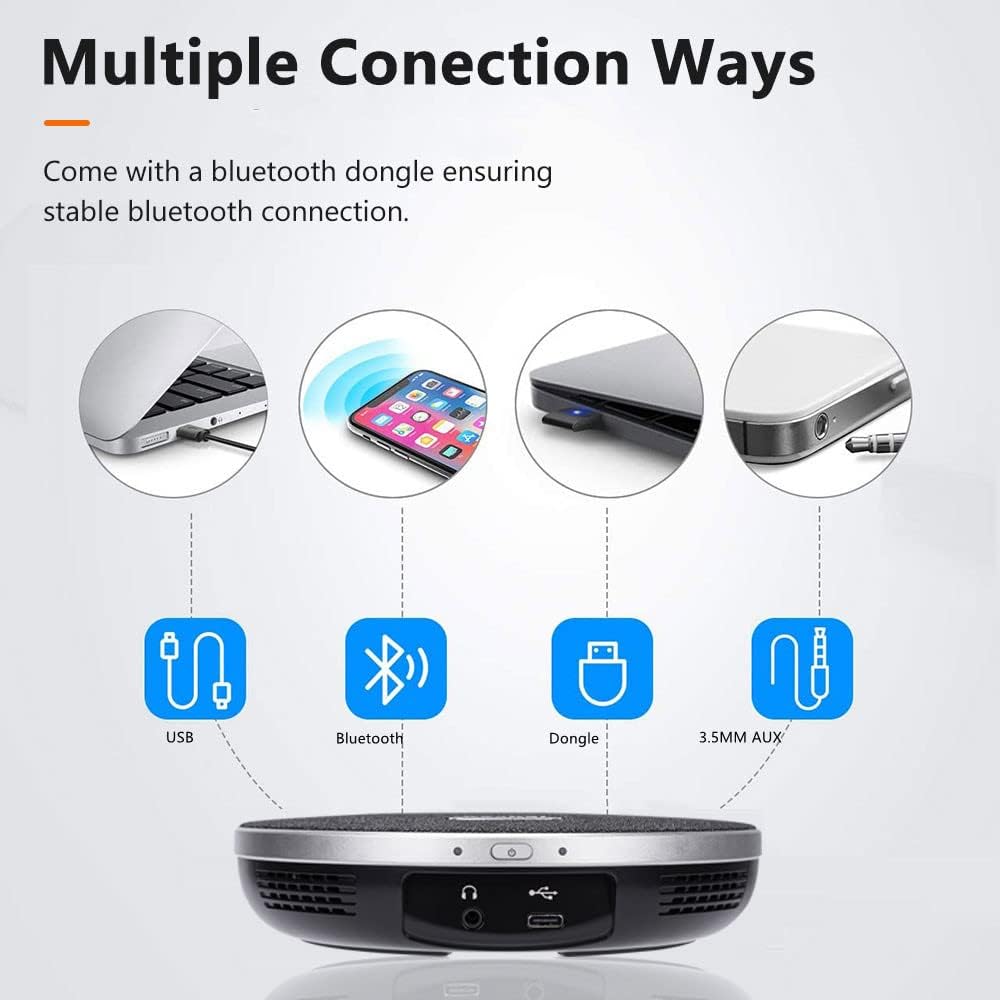 TONGVEO Bluetooth Speakerphone Conference Microphones, Wireless Conference Speaker 360°Voice Pick up with 4 AI Noise Cancellation Mics USB/Dongle/Bluetooth Connection 8 Hour Call Time for 8-12 People