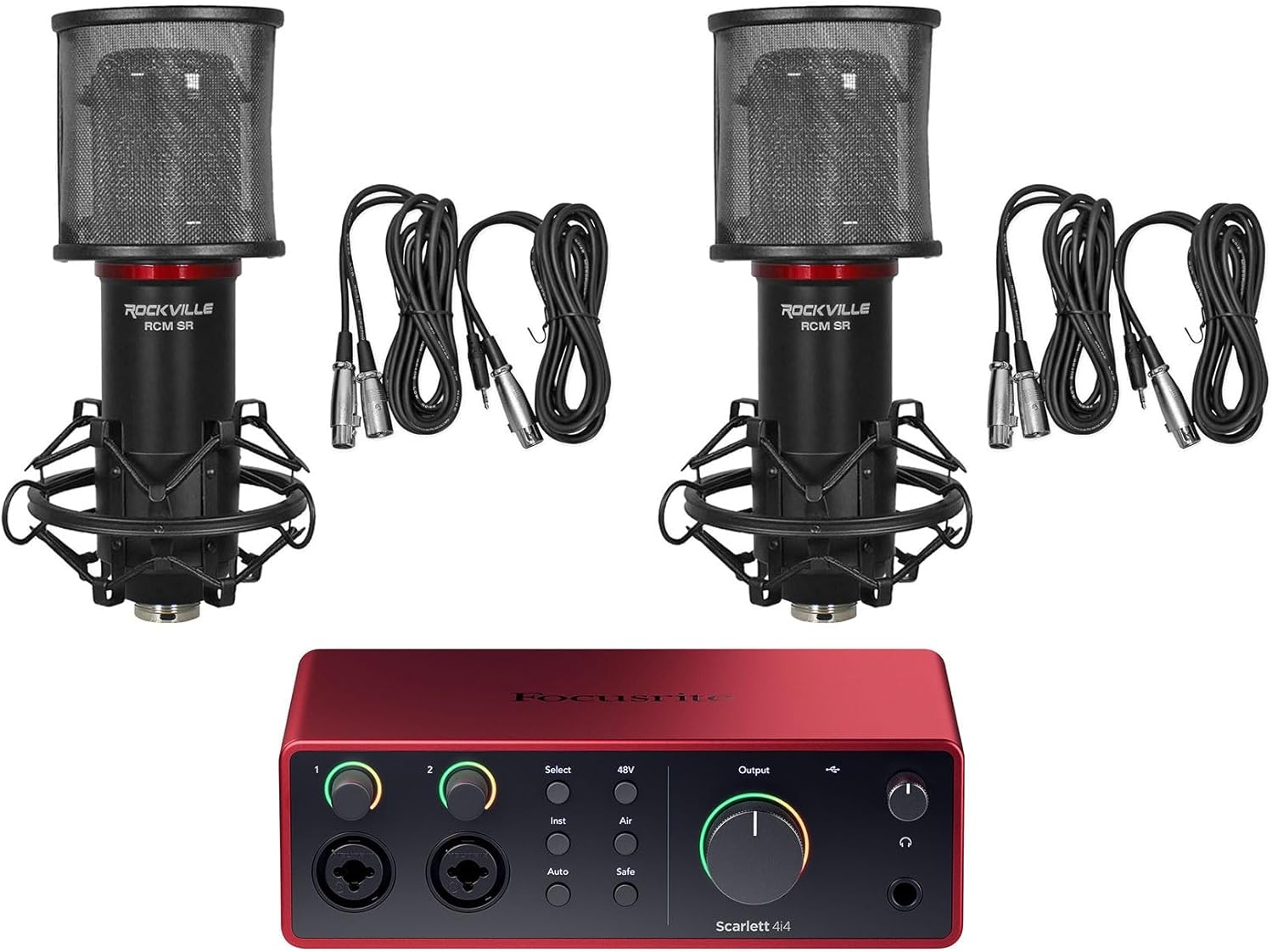 Audiosavings Bundle: Focusrite Scarlett 4i4 4th Gen Studio Recording USB Audio Interface+Software Bundle with (2) RCM SR Studio/Recording Condenser Microphone Mic w/Samsung Capacitors (3 Items)
