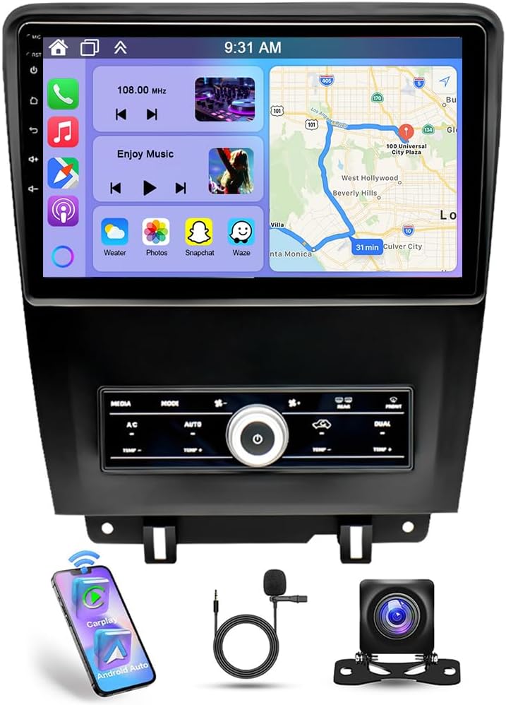 Car Stereo for Ford Mustang 2010-2014 with Wireless Carplay Android Auto, 10 Inch IPS Touch Screen Android 13 Double Din Car Radio Receiver GPS Navigation Bluetooth WiFi FM SWC Backup Camera, 2G+32G