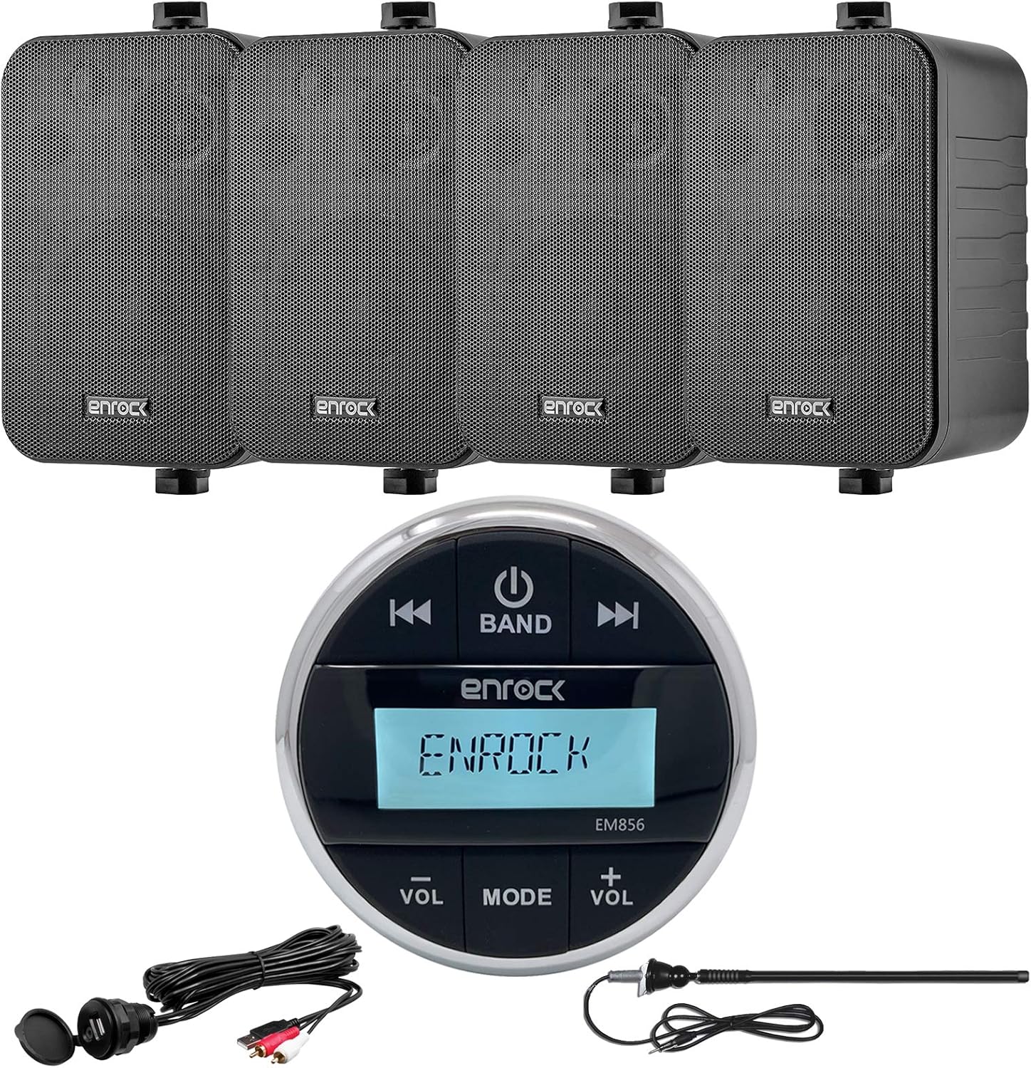 Enrock Gauge Style Media Center Marine Grade Bluetooth Receiver, 4 x Enrock 4
