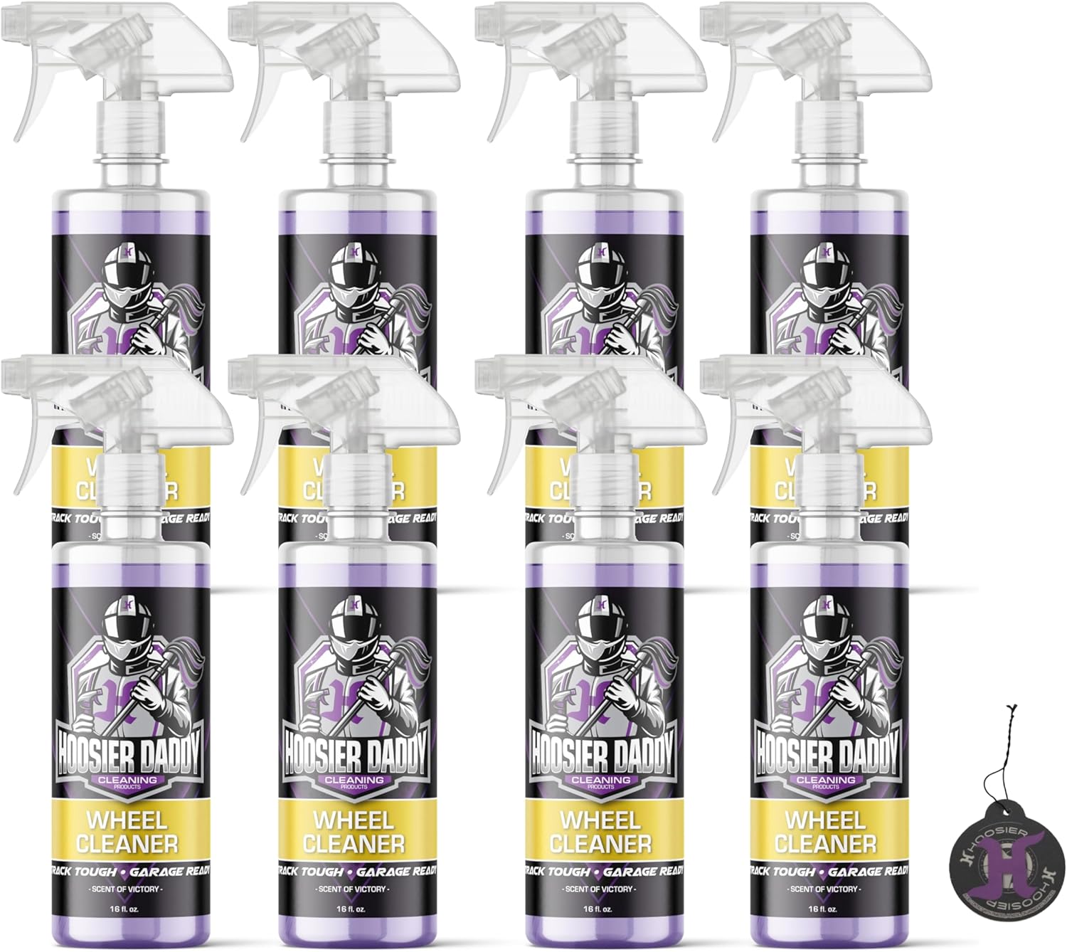 Hoosier Daddy 16oz Wheel Cleaner - Powerful Formula Removes Brake Dust, Grime, and Dirt for Sparkling Rims, Safe for All Wheel Types, Easy Spray Application + Air Freshener (8-Pack)