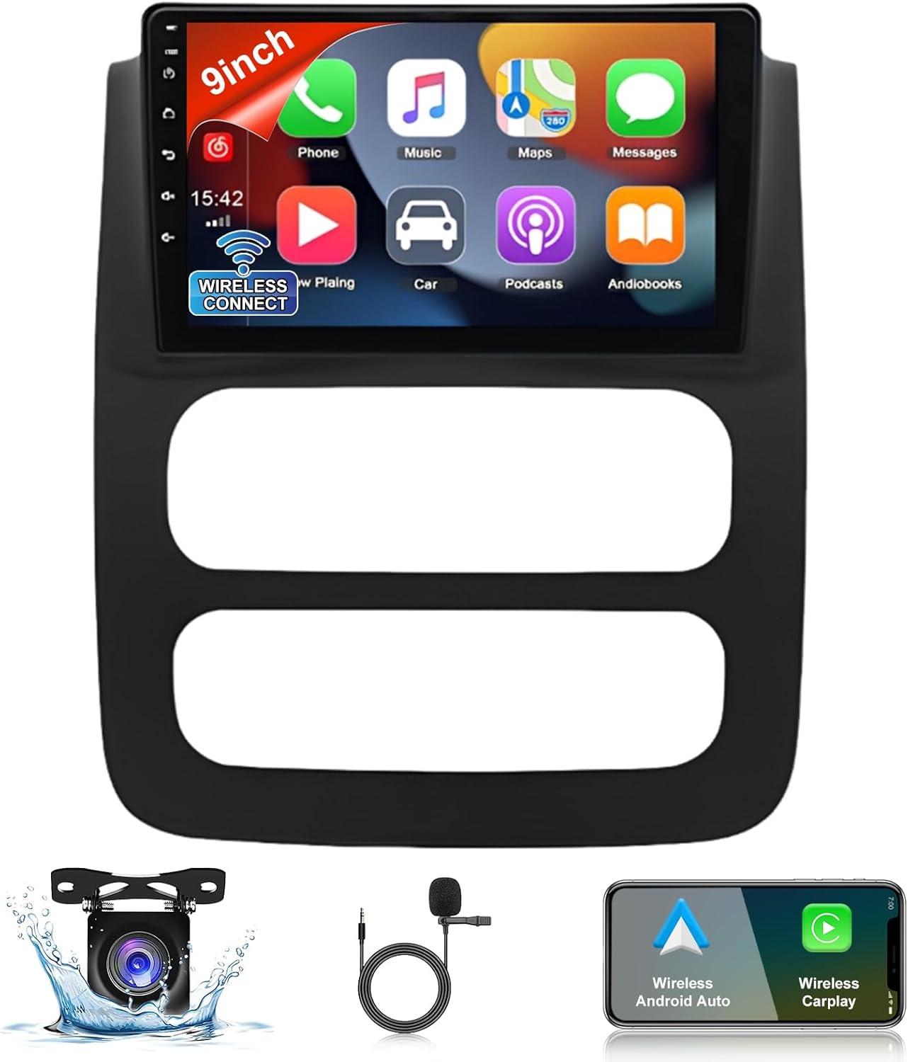 9 inch Car Stereo Radio for Dodge Ram 1500 2500 3500 2003 2004 2005, Android 13 Touchscreen Car Radio Stereo with CarPlay Android Auto, Support GPS Navi Bluetooth SWC WiFi FM DSP Backup Camera Mic