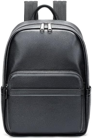 Genuine Leather Backpack Laptop Bag Travel Business Casual Daypack Bookbag Stylish Work & School Backpack Gift Box (Black)