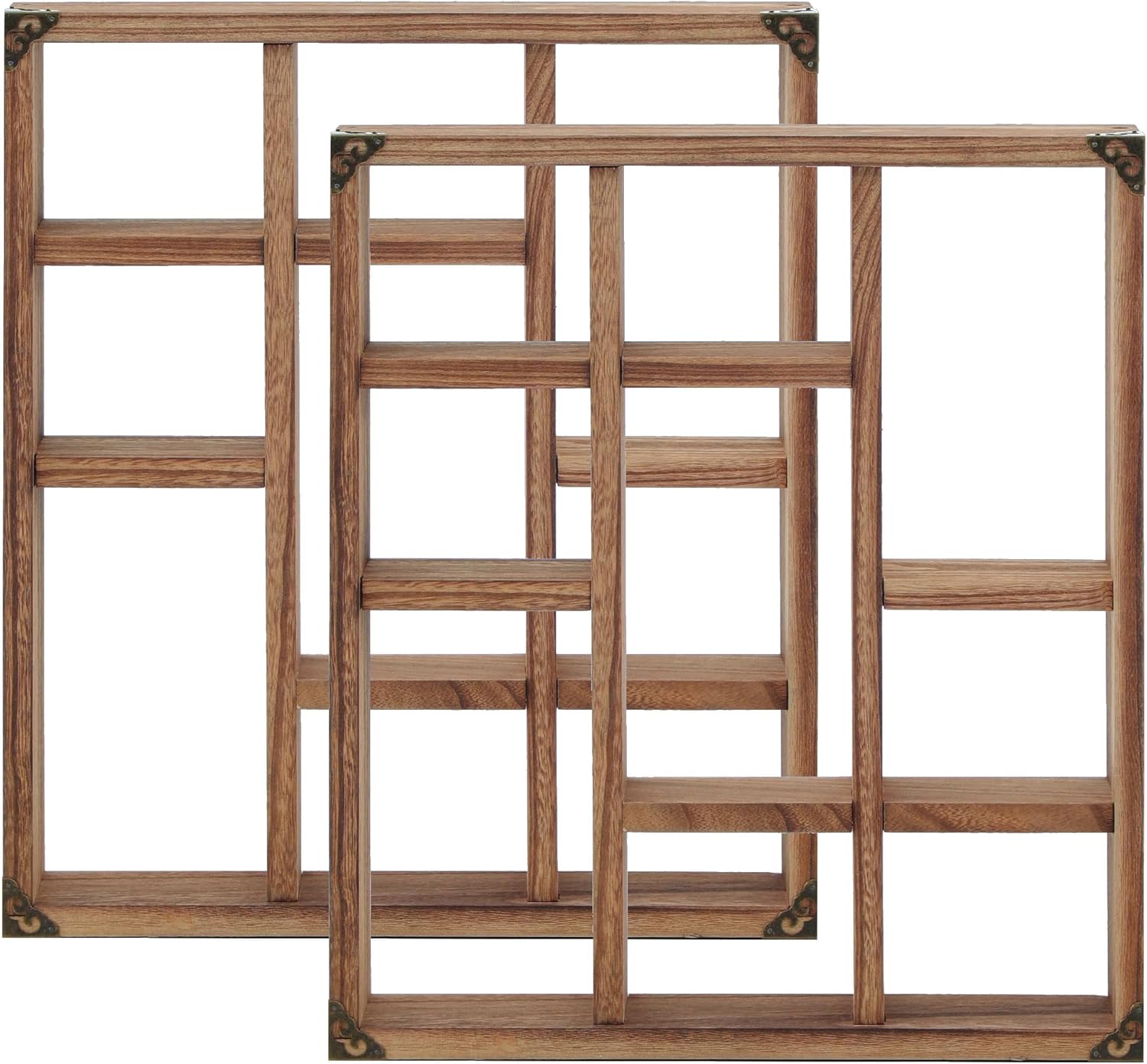 Generic FIRMINANA 17.7 Inch Solid Wood Display Shelf -Sef of 2- Shadow Box 9-Slot Wood Floating Shelves Larger Shelf Lightweight (Brown)