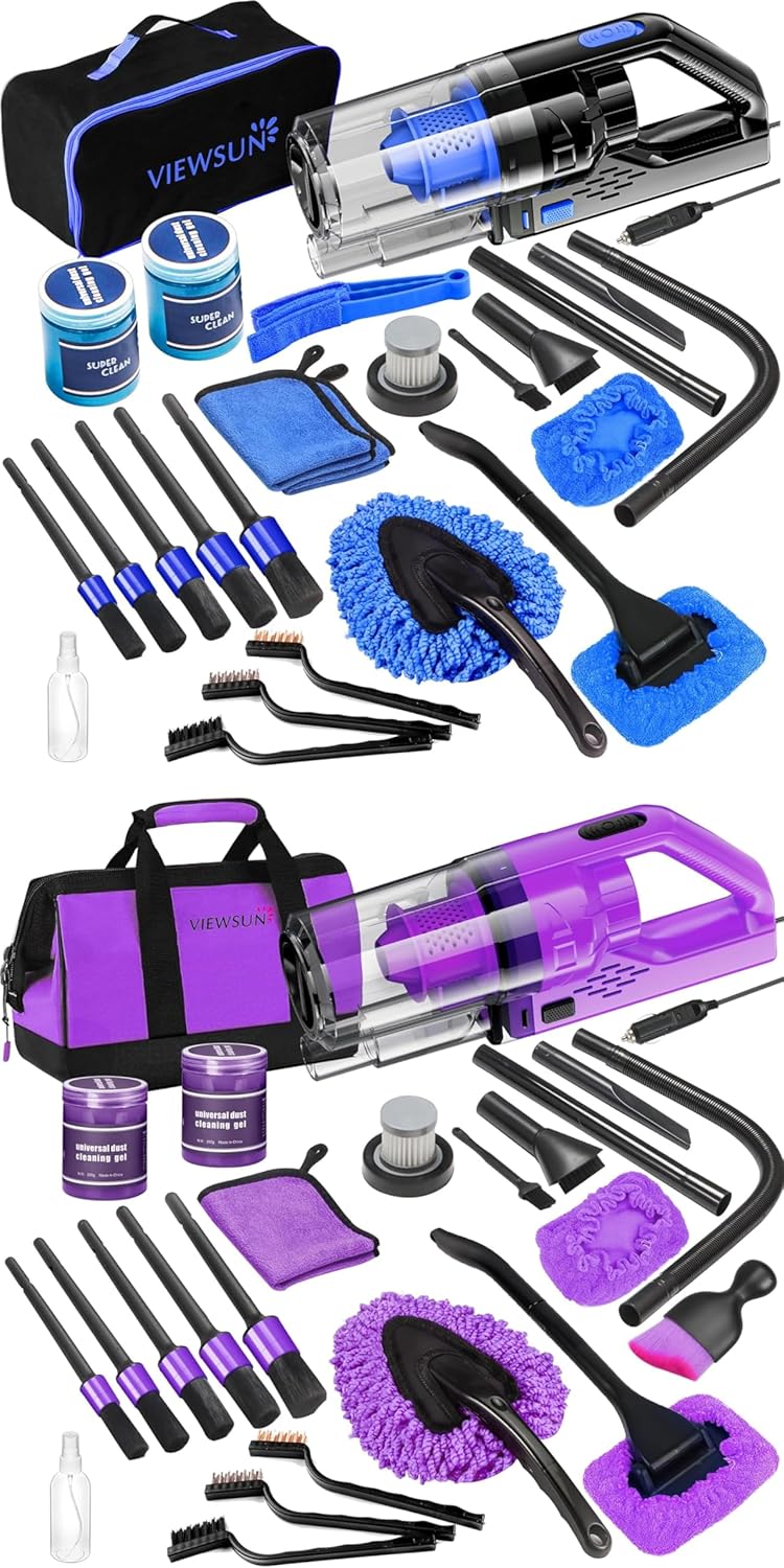 Viewsun Car Cleaning Kit, Car Interior Detailing Kit with High Power Handheld Vacuum, Detailing Brush Set, Windshield Cleaner, Cleaning Gel, Complete Auto Accessories for Men, Women