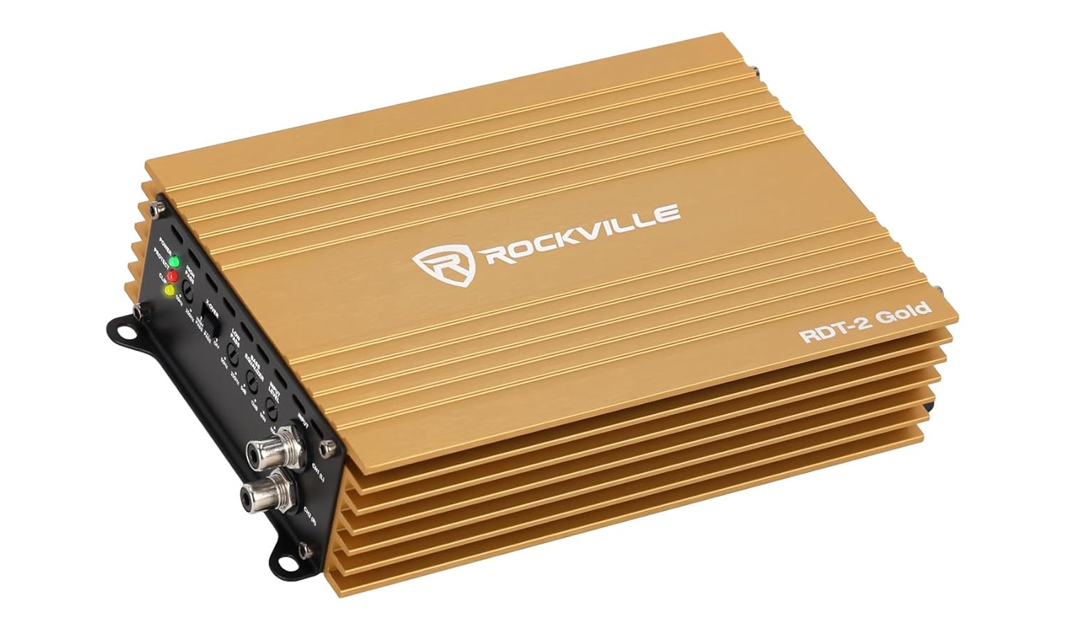 Rockville RDT-2 Gold 1600W Max/400W RMS 2 Channel Car Amplifier, Class D Design, Compact Size, High Efficiency, for Car Audio Enthusiasts