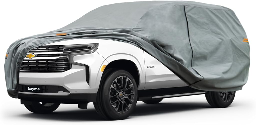 Kayme Heavy Duty Car Cover Waterproof All Weather, Full Exterior Covers Sun Rain UV Protection. Universal Fit Chevrolet Tahoe,Toyota Sequoia,Cadillac Escalade,Nissan Armada,Lincoln Navigator.