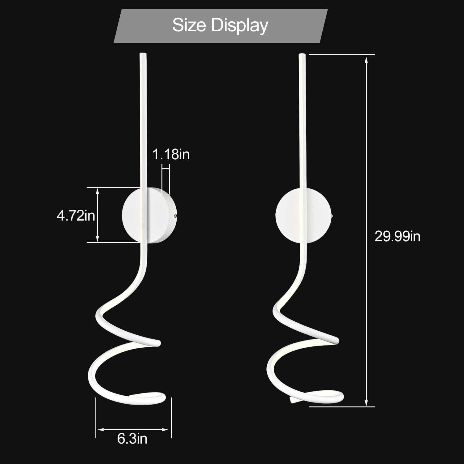 Wall Sconces Set of Two, White Modern Spiral LED Wall Light Fixtures, Hardwire Minimalist Indoor Wall Mount Lighting, Linear Sconces Wall Light Set of 2 for Living Room Bedroom Vanity Gallery Hallway