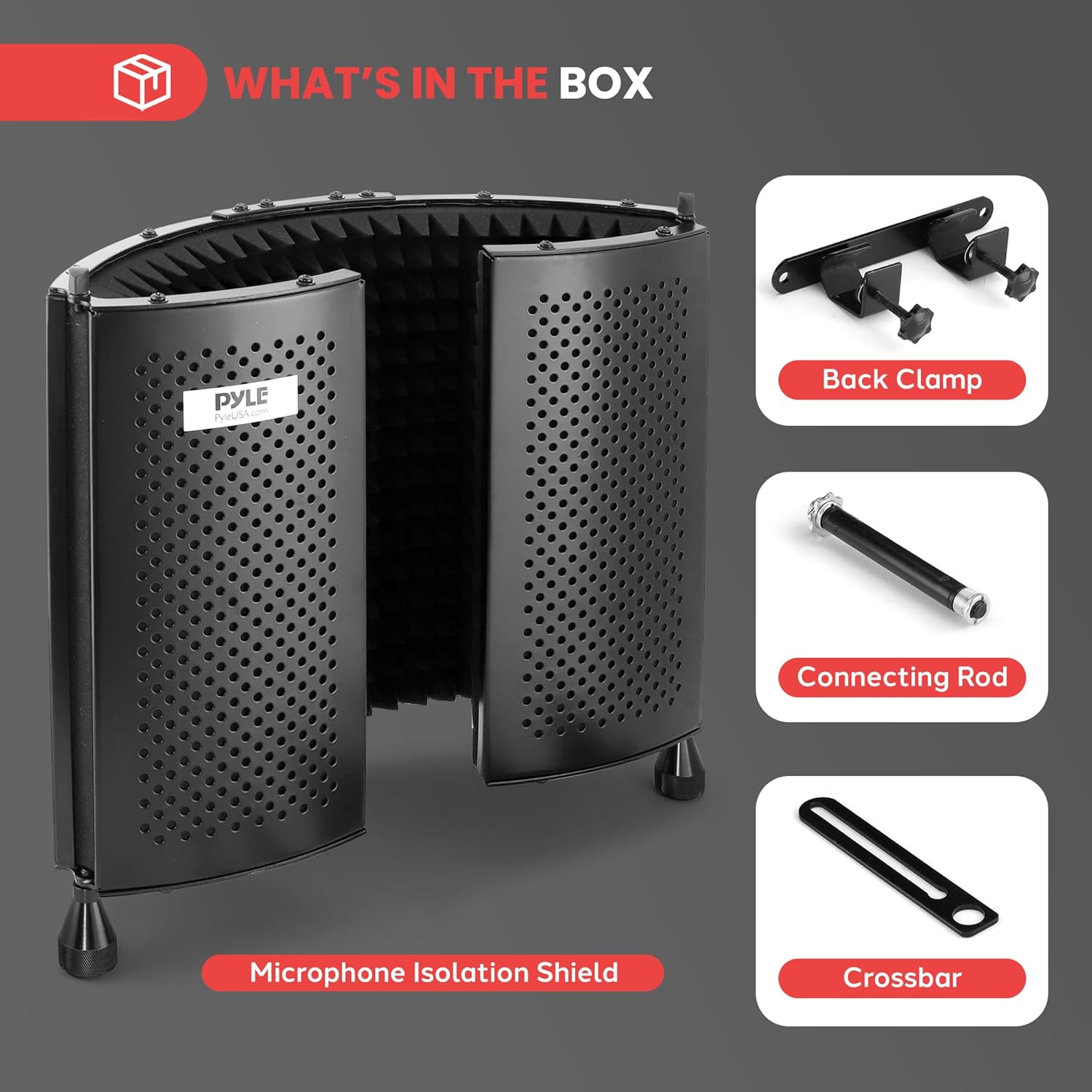 Pyle Professional Studio Recording Microphone Isolation Shield - Soundproofing Acoustic Panel, Filter Vocal, Sound Diffusion Booth, Insulation Diffuser for Noise Reduction in Audio Music Recording