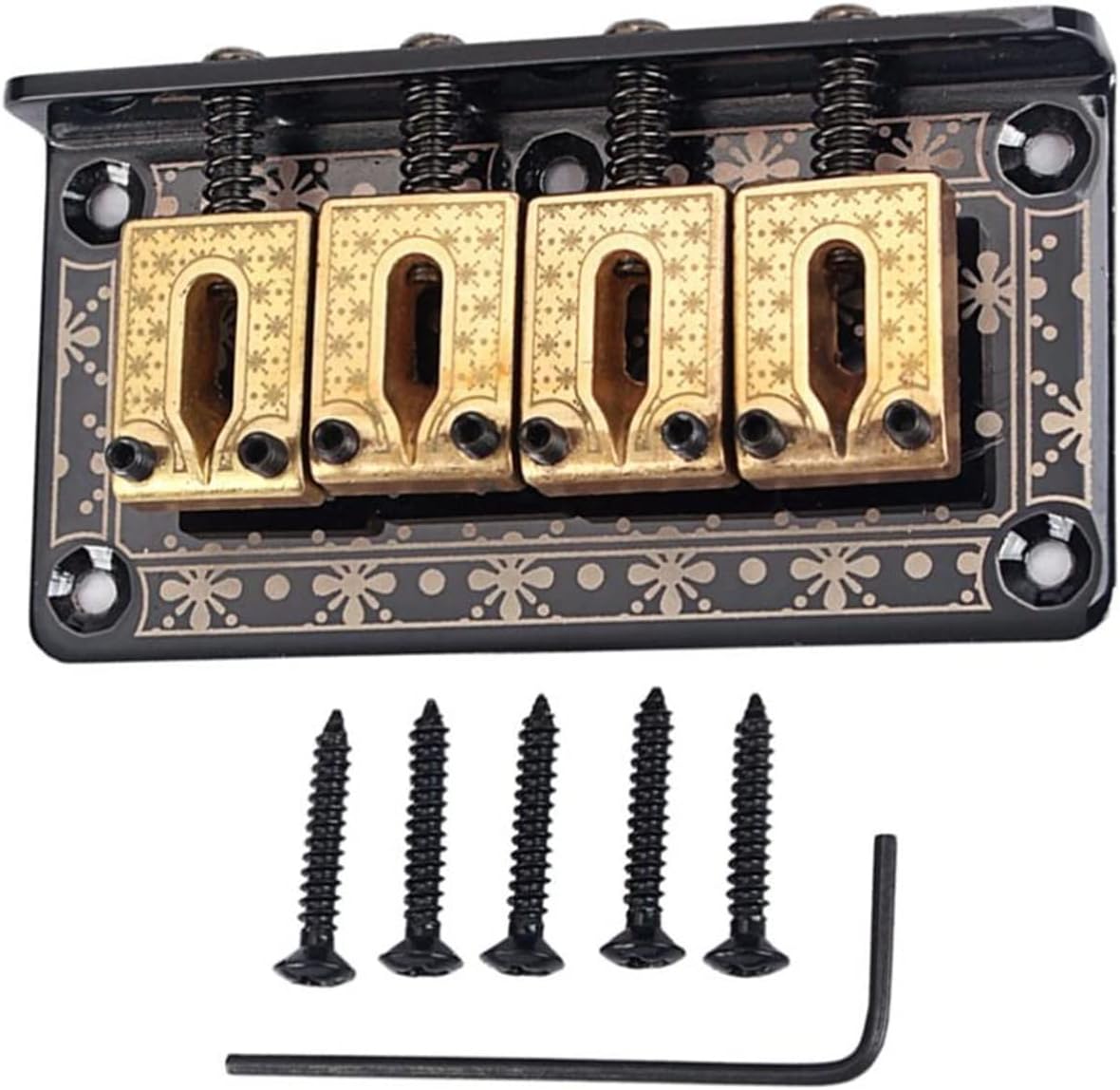 Guitar Saddle Bridge Hardtail with Screws Wrench Bass Guitar Replacement Parts Black Electric Guitar Bridge