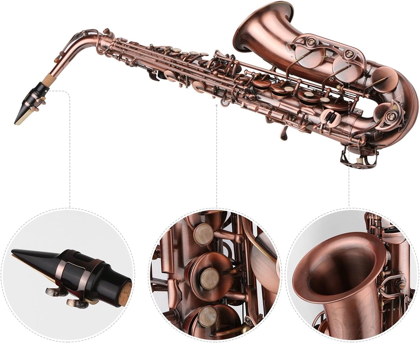 Saxophone RedAntique E-Flat Brass Material & Carrying Case Cleaning Cloth Brush Sax Strap Mouthpiece Music Instruments Student Saxophone