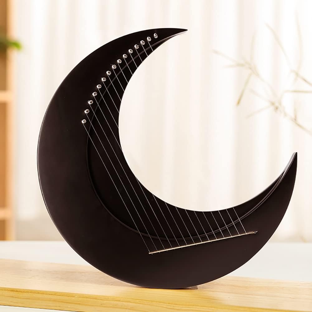 15 Strings Lyre Harp, Wooden Musical Instrument with Stand, C Tone Moon Lyre Harp for Kids & Adults (Color : Black_Without stand)