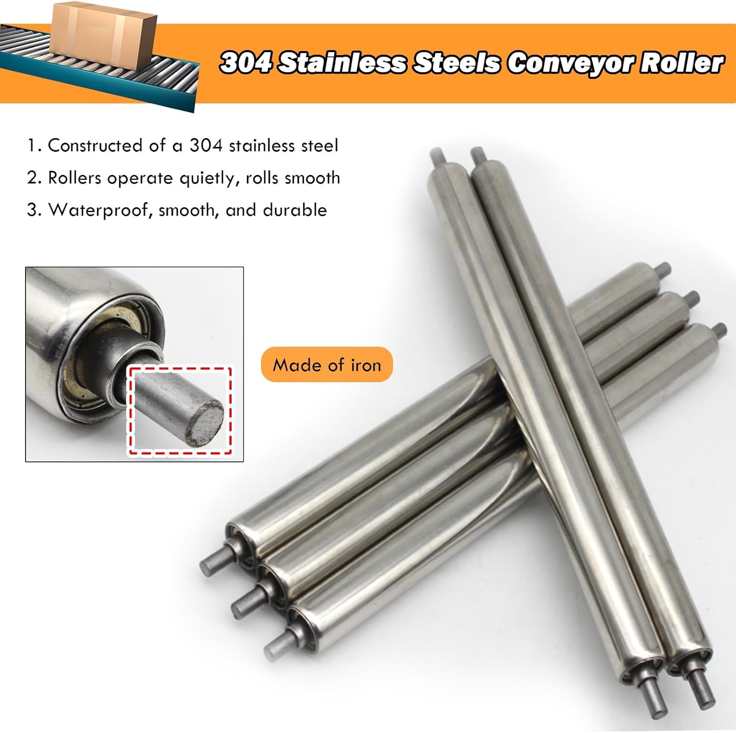 30 Pack Stainless Steel Gravity Roller Conveyor - 1.5