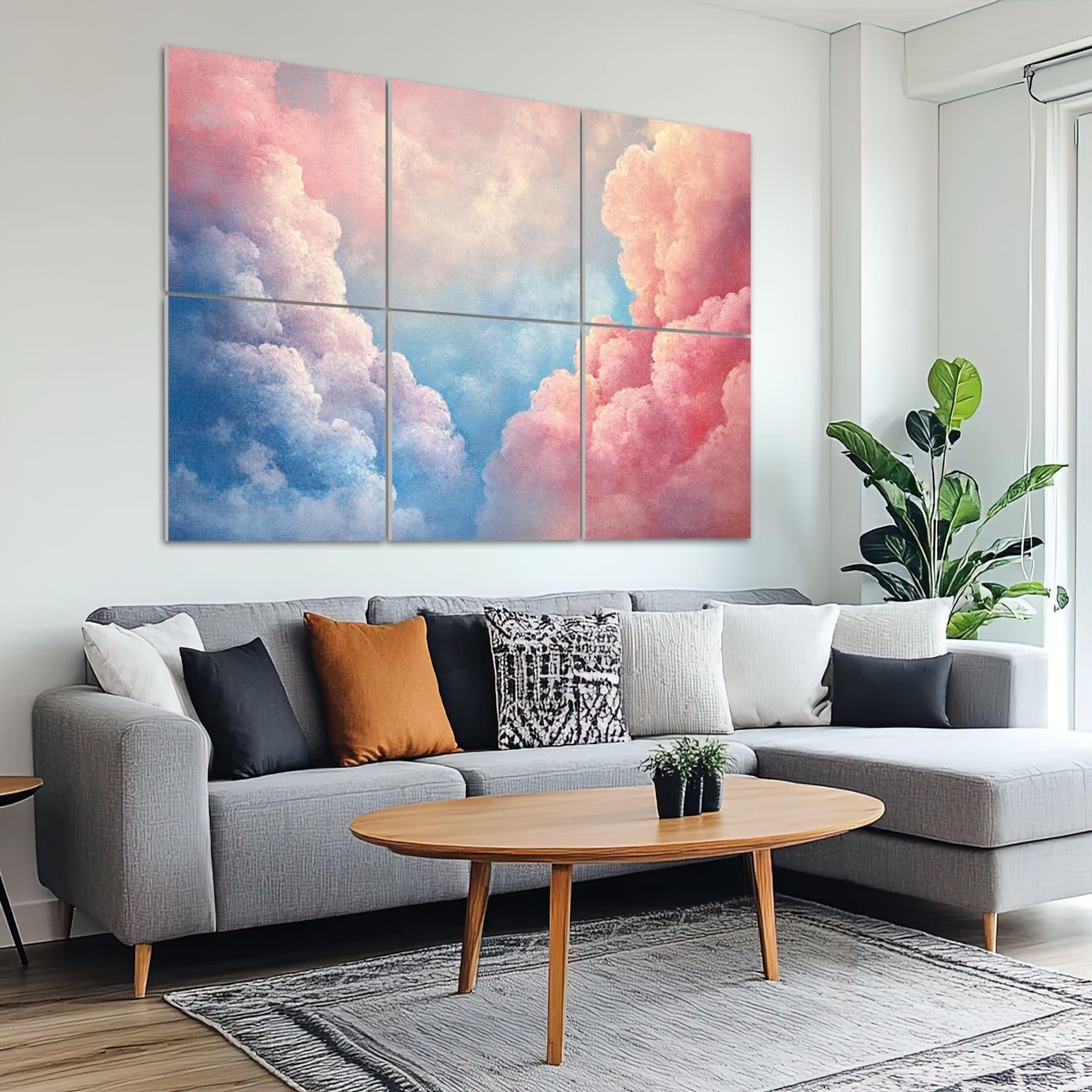 6 Pack Art Acoustic Panels Sound Absorbing Aesthetic Cloud Bright Blue Pink Sky Decorative Clouds Pastels Decorative Soundproof Wall Panels Self Adhesive for Recording Studios Office 72