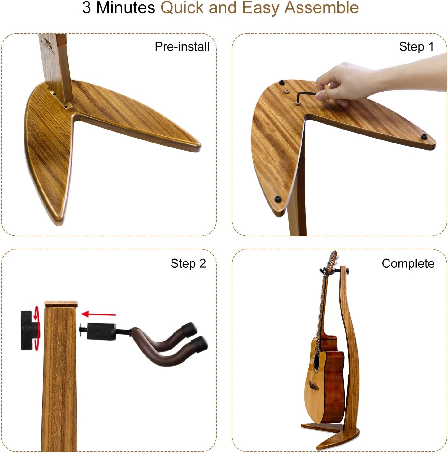 MUSO Guitar Bass Hanger Stand, Solid Wood Bow Holder Mermaid Shaped for Display and Storage, 42 inches Height Anti-scratched and Anti-bump, Deorate Studios, Living room and Stage (Black Walnut, 1)