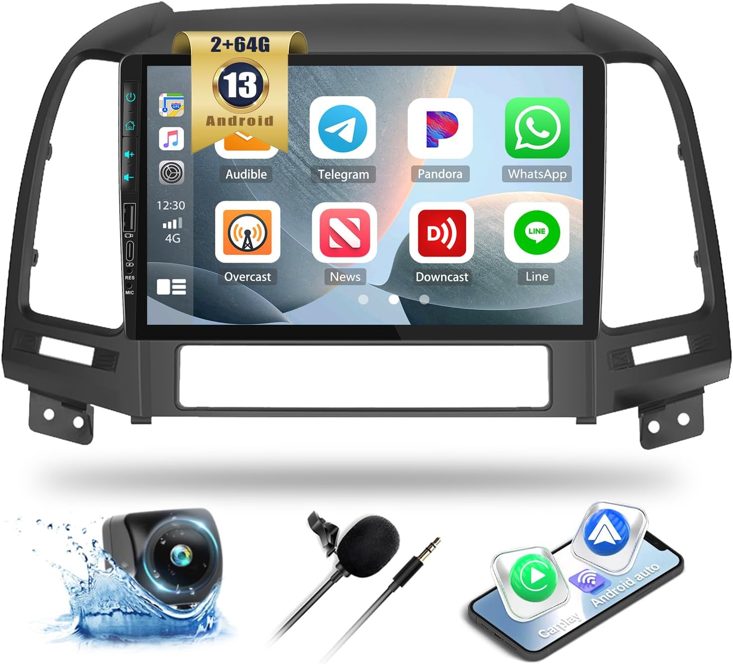 2+64G Android 13 Car Radio Stereo for Hyundai Santa Fe 2006-2012 with Wireless CarPlay Android Auto 9
