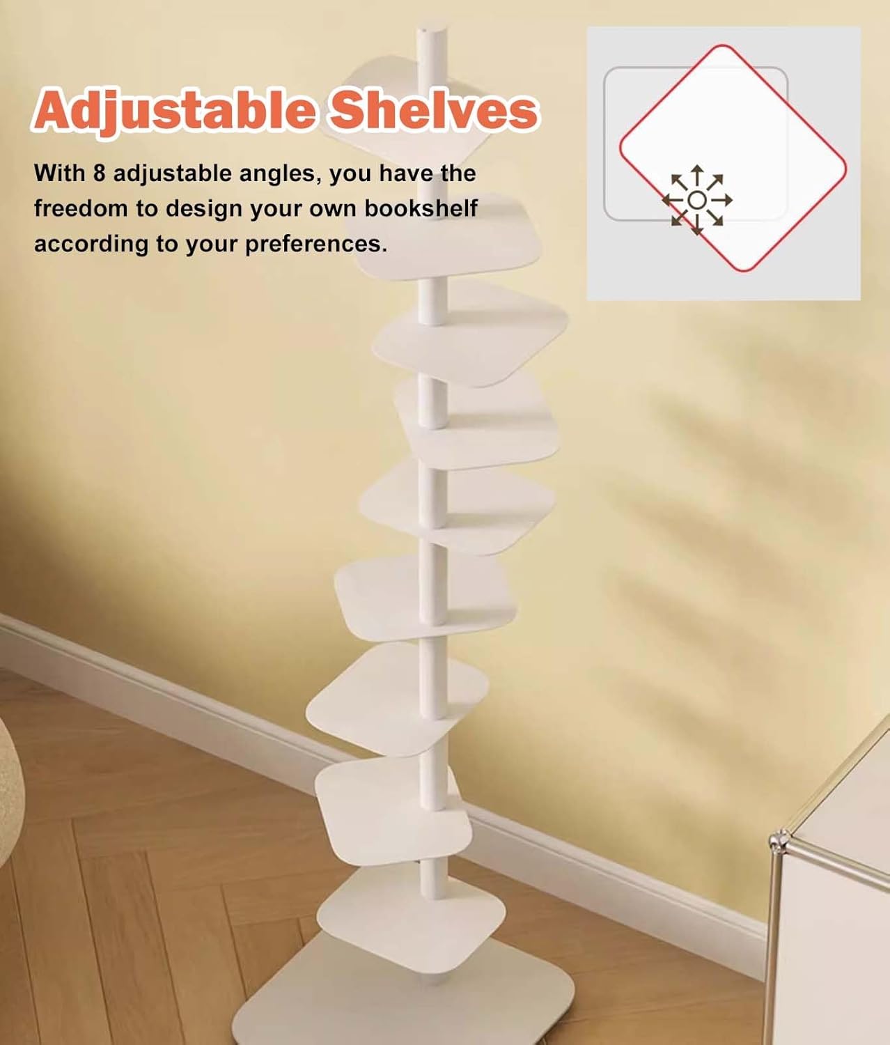 Living Room Vertical Bookshelf Tower, White Adjustable DIY Spine Bookcase, Invisible Book Display Shelves, Narrow Storage Organizer Racks(11-Tier 192cm (75 5/8