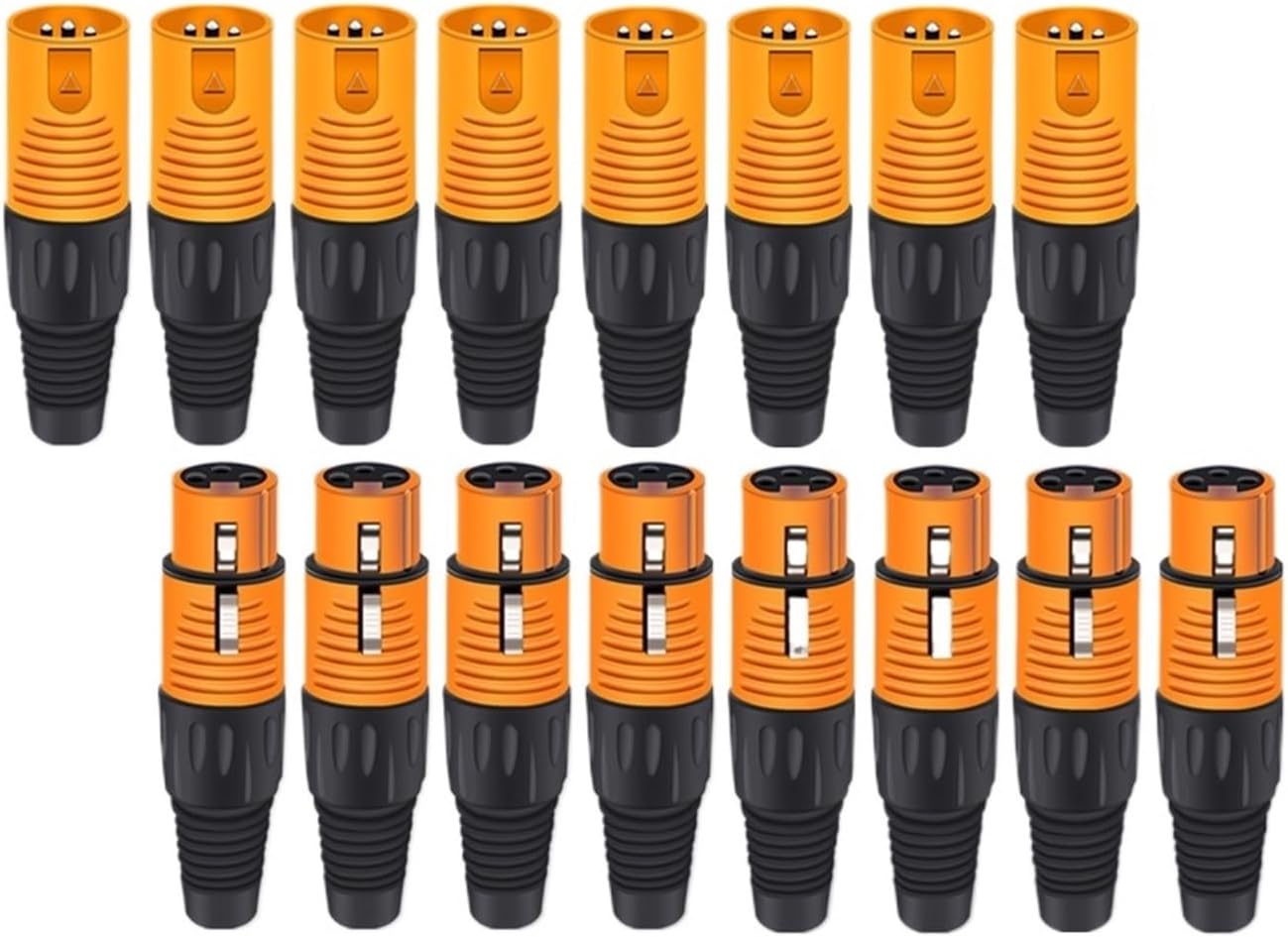 8pcs/16pcs Wiring Connector 3pin Speaker Audio Microphone Cable Terminals Male Female(8xM 8xF-Orange)