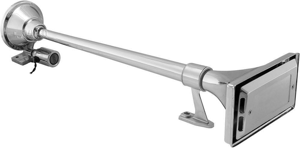 Vixen Horns Train Horn for Boat/Truck/Car. Air Horn Waterproof Chrome Plated Single Trumpet + Cover. Super Loud dB. Marine Grade Finish. Fits 12v/24v Vehicles like Semi/Pickup/Jeep/SUV VXH1264