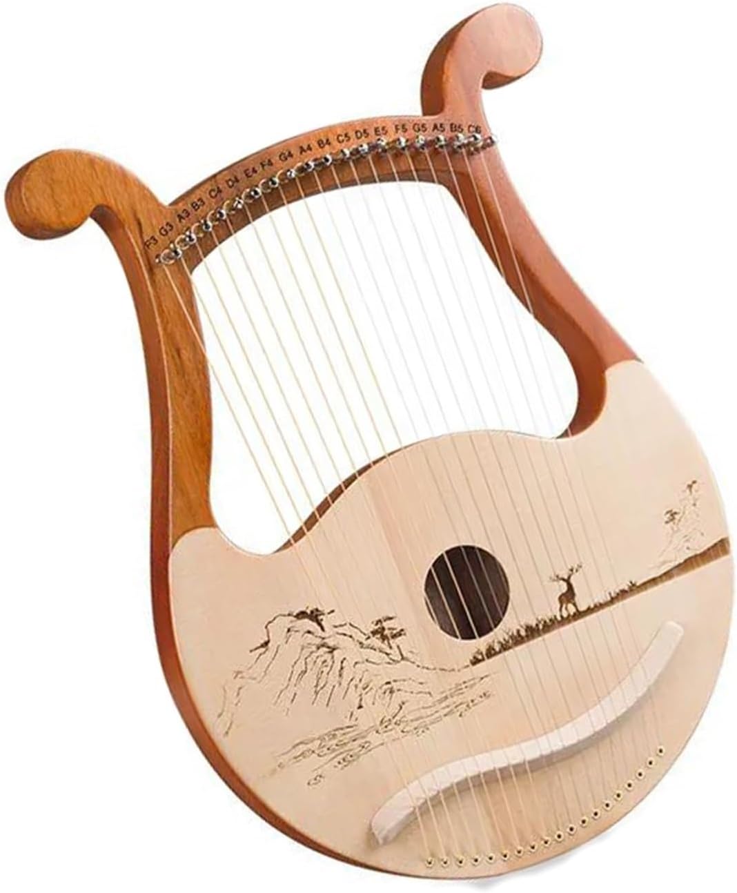 Lyre Harp Set 19 String Lyre Mahogany Harp Portable Music Instrument Tuning Wrench For Beginner Easy To Learn(Deer)