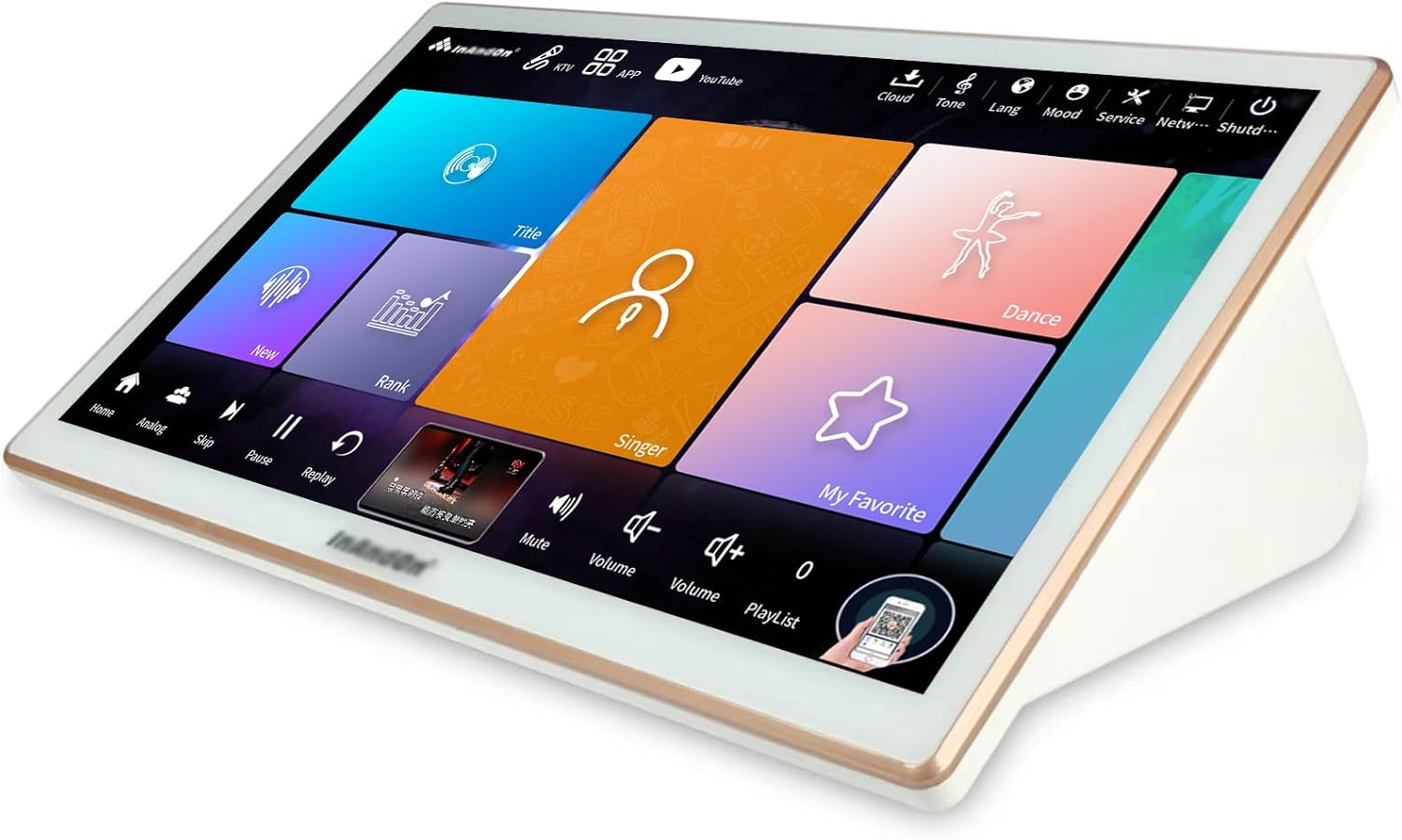 2025 New Inandonkod Karaoke Machine,18.5 Inch Touch Screen,Free Cloud Download Songs All in One Karaoke System with Mic, KTV Singing,Chinese Karaoke Player,YouTube APP Online Play (4T White)