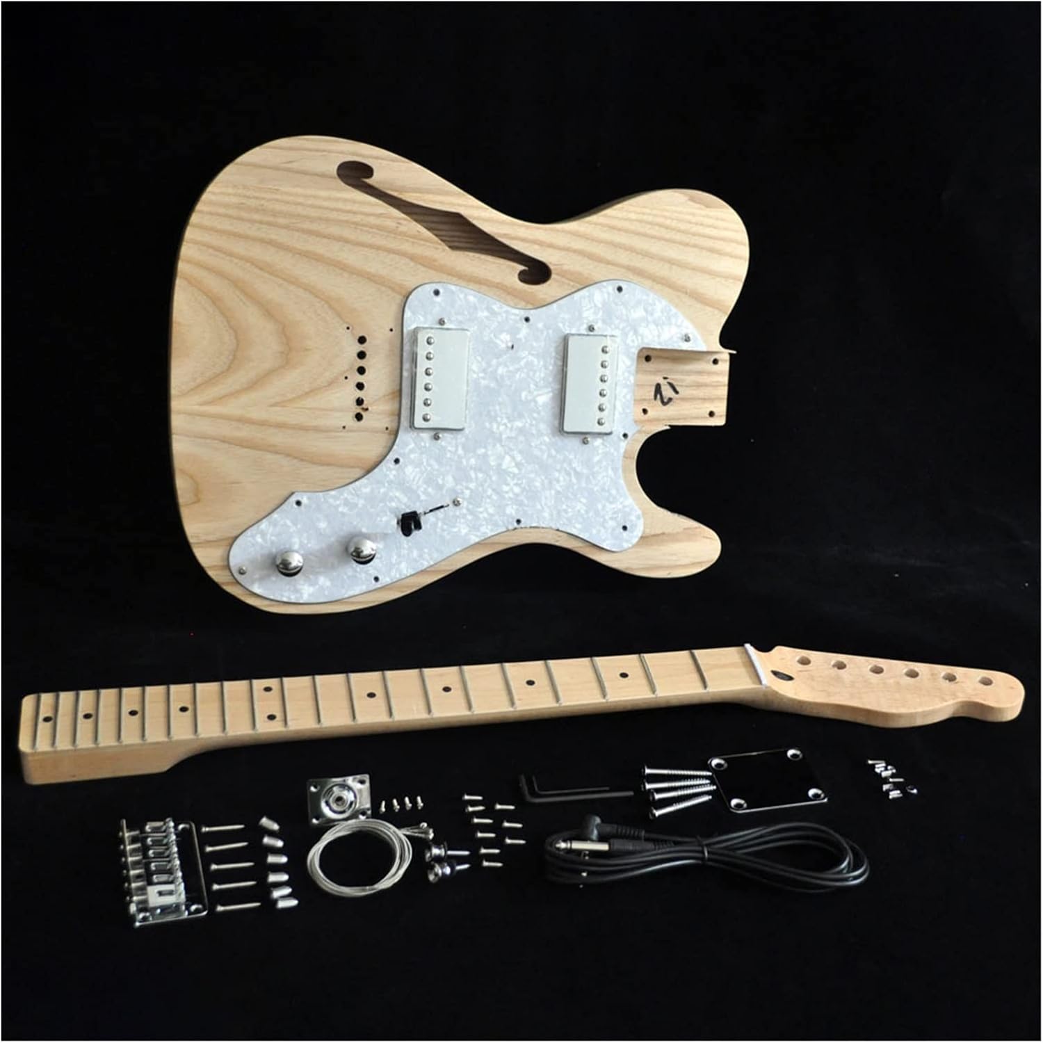 DIY Electric Guitar Kit DIY Electric Guitar Kit Semi-Hollow Ash Body with F Holes Maple Neck 21 FretsTruss Rod Adjust
