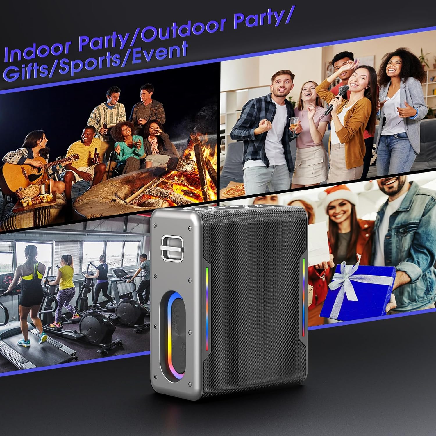 Karaoke Machine with Two Wireless Microphones, Powerful Portable Bluetooth Speaker for Adults & Kids, PA System with 2 Voice Mode, LED Lights, Supports BT/TWS/AUX/USB/TF for Party