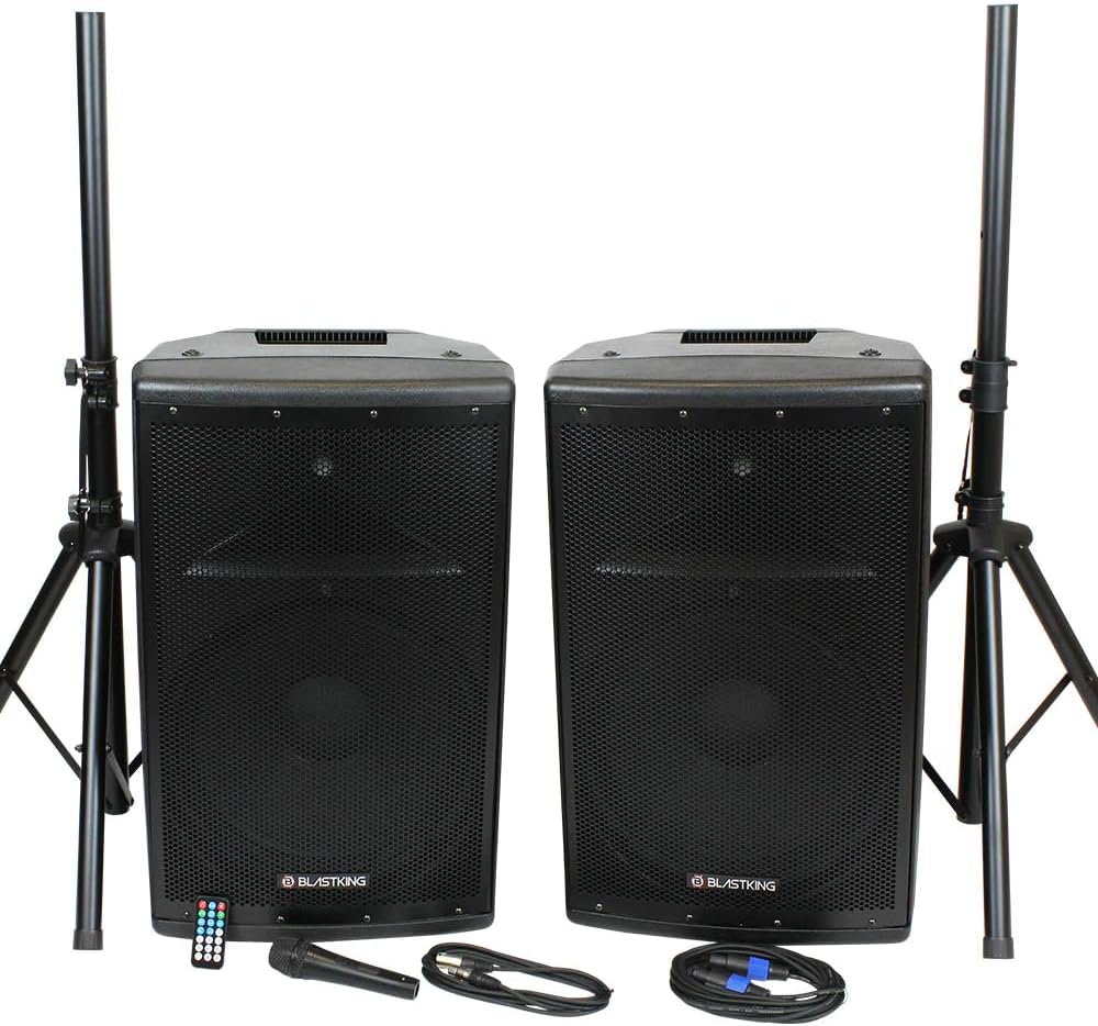BLASTKING BDT15CMB2 15 inch 1000 Watts Active and Passive Speaker Box System w/Mic and Stand