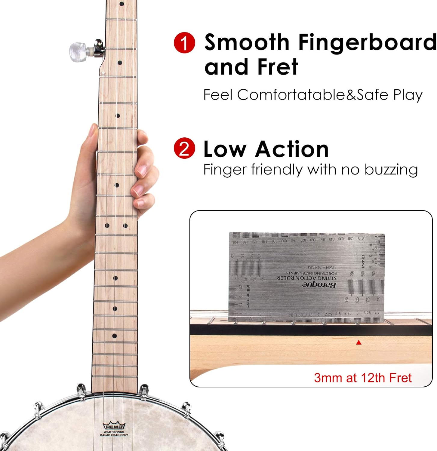 AKLOT 5 String Banjos Full Size Open Back Banjo Adjustable Maple Body Remo Head with 2 Tuning Wrench, 4 Picks, Strings, Tuner, Strap Ruler, Cleaning Cloth, Gig Bag for New Beginner Professional