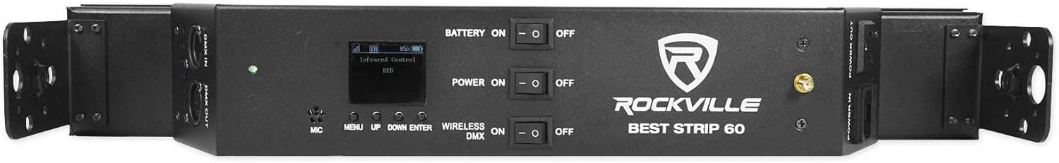 Rockville Best Strip 60 Rechargeable LED Wash Light Bar, Wireless DMX, RGBWA+UV, 8800mAh Battery, 6500 Lux, IRC Remote, for DJs, Stage, and Event Lighting, 2-Piece