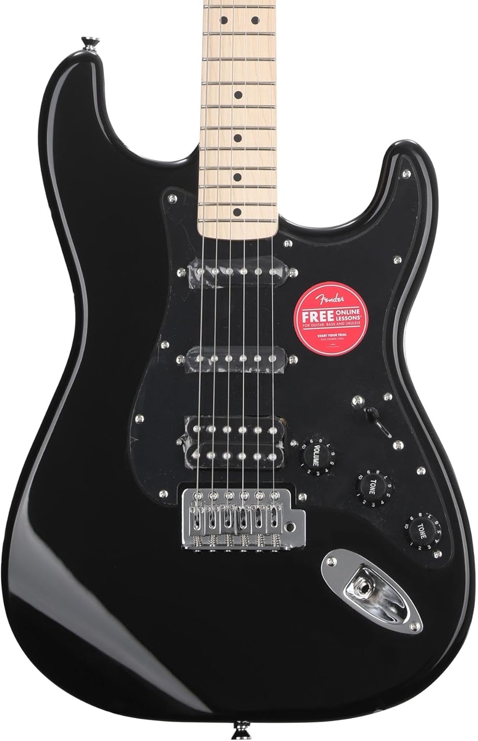 Fender Squier Sonic Stratocaster HSS Electric Guitar - Black, Includes Tuner and Strap