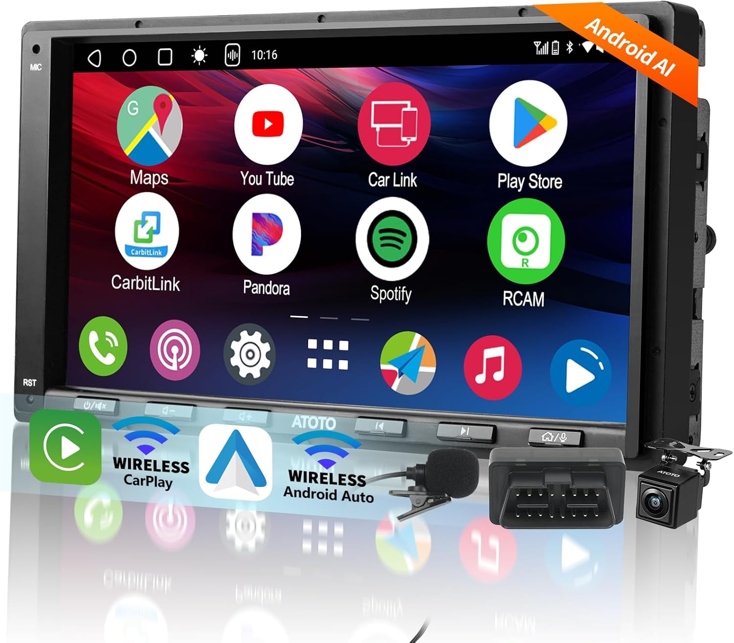 Android Double Din Car Stereo with Backup Camera & OBD2 Scanner, A6PF Ultra 2G+32G 7