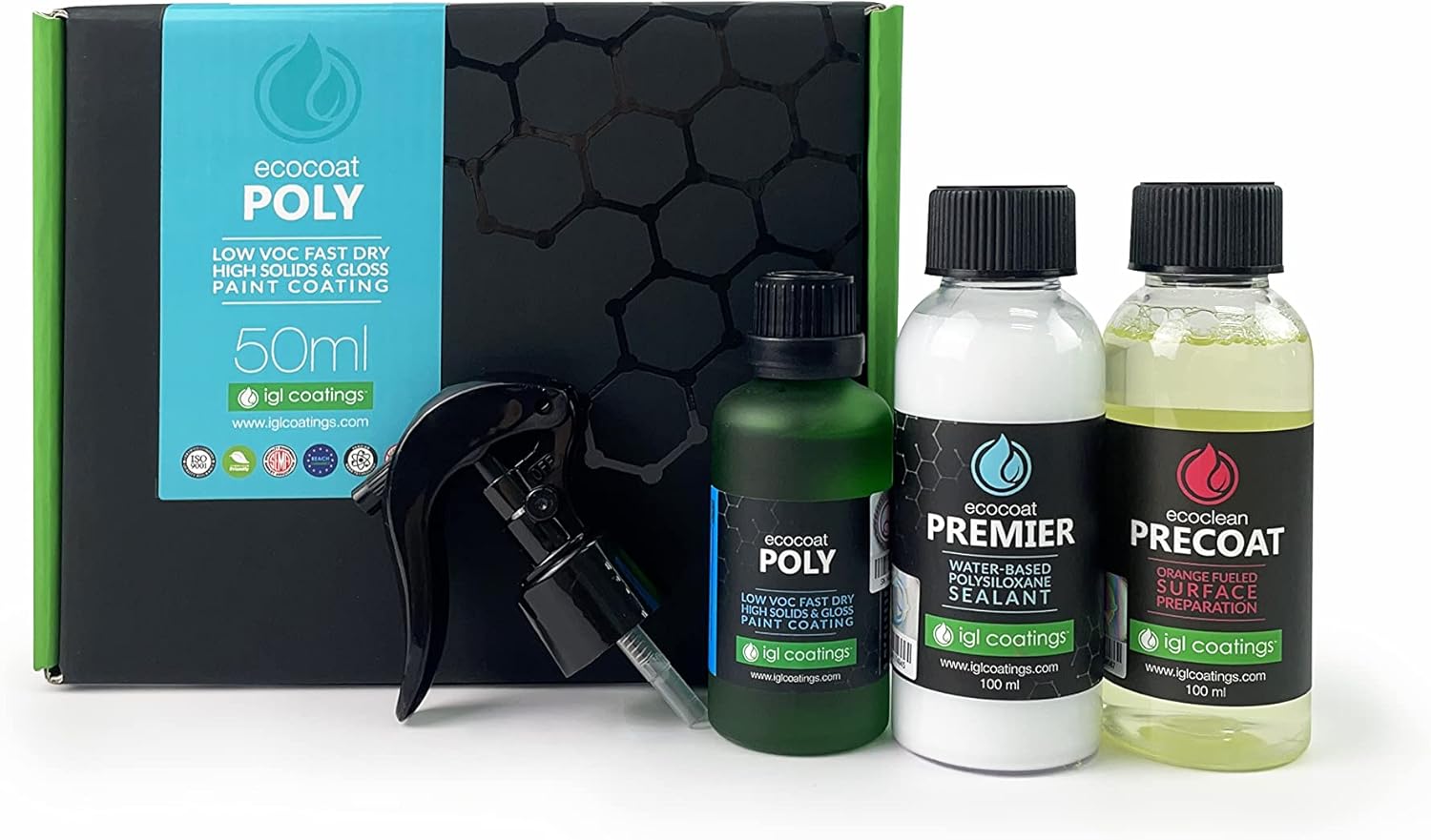 IGL Coatings Ecocoat Poly – Hydrophobic Spray Coating, High Gloss & UV Protection, Long-Lasting Ceramic Sealant for Cars, Water-Repellent & Easy Application – Eco-Friendly & VOC-Compliant (50ml)