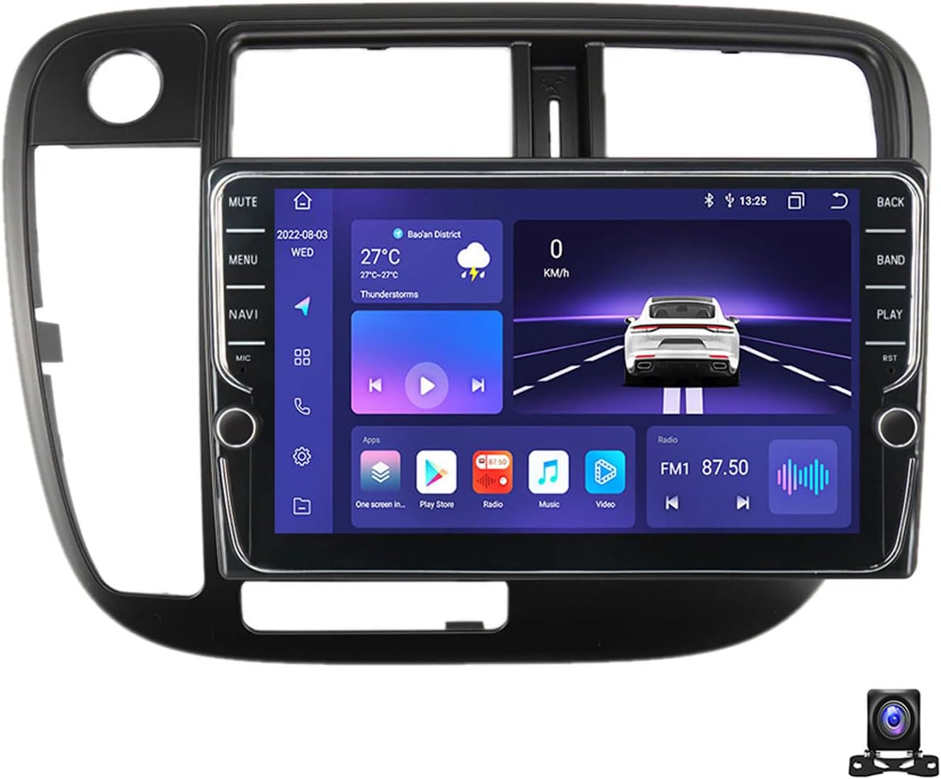 Double Din Car Stereo Bluetooth MP5 Player with Carplay/Auto, 9 Inch Touchscreen Radio Receiver with AHD Backup Camera, Compatible with Honda Civic 1998 1999 2000 Support 4G/SWC/DSP,K700S