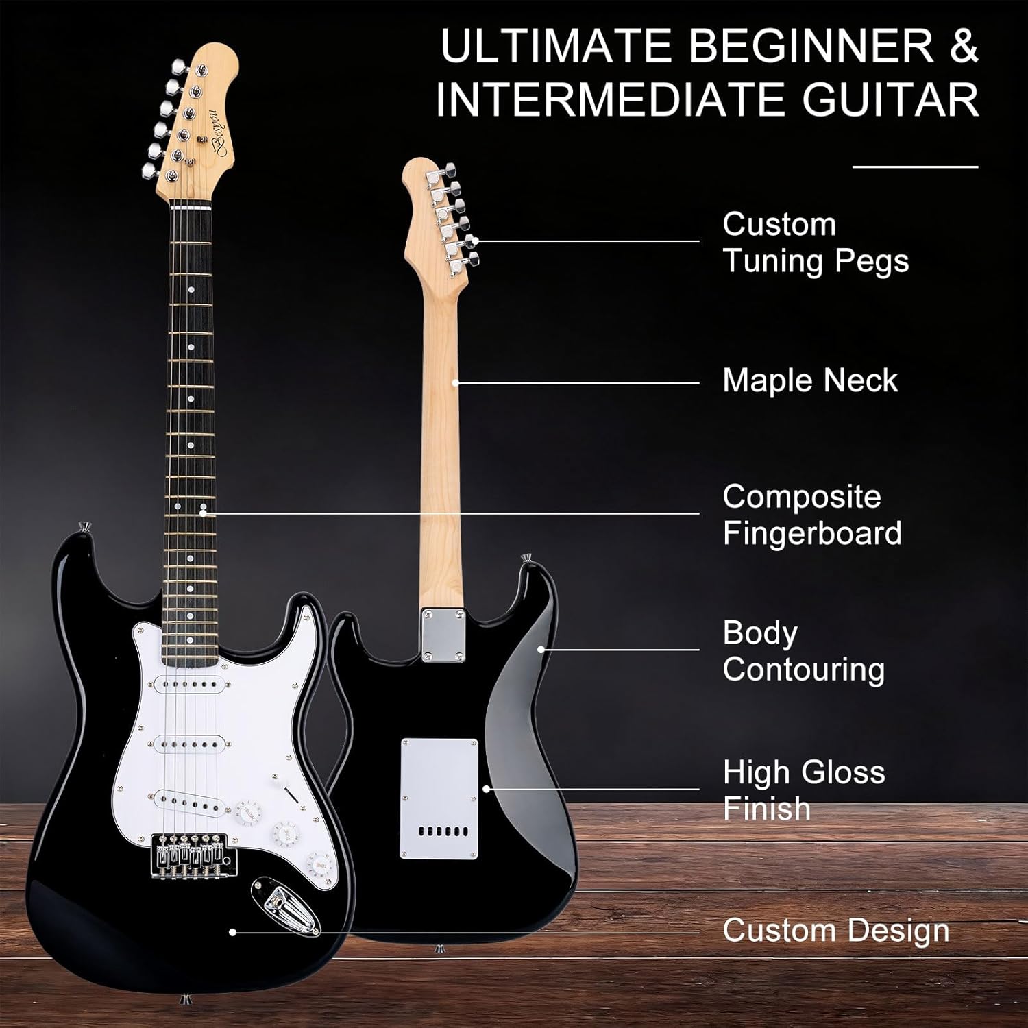 Electric Guitar 39 Inches Beginner Electric Guitar Kits with Amp Classic SSS Pickup Complete with Gig Bag Tuner Capo Strap Picks Guitar String Winders Black