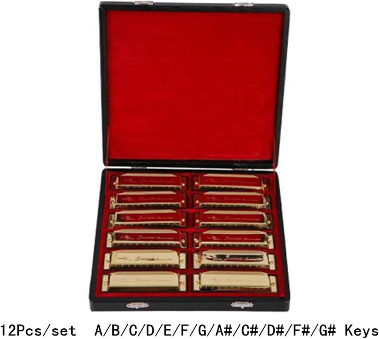 SUOFEILAIMU 12PCS/Set 10 Holes Harmonica Diatonic Blues Harp A/B/C/D/E/F/G Key Mouth Organ Packing Golden