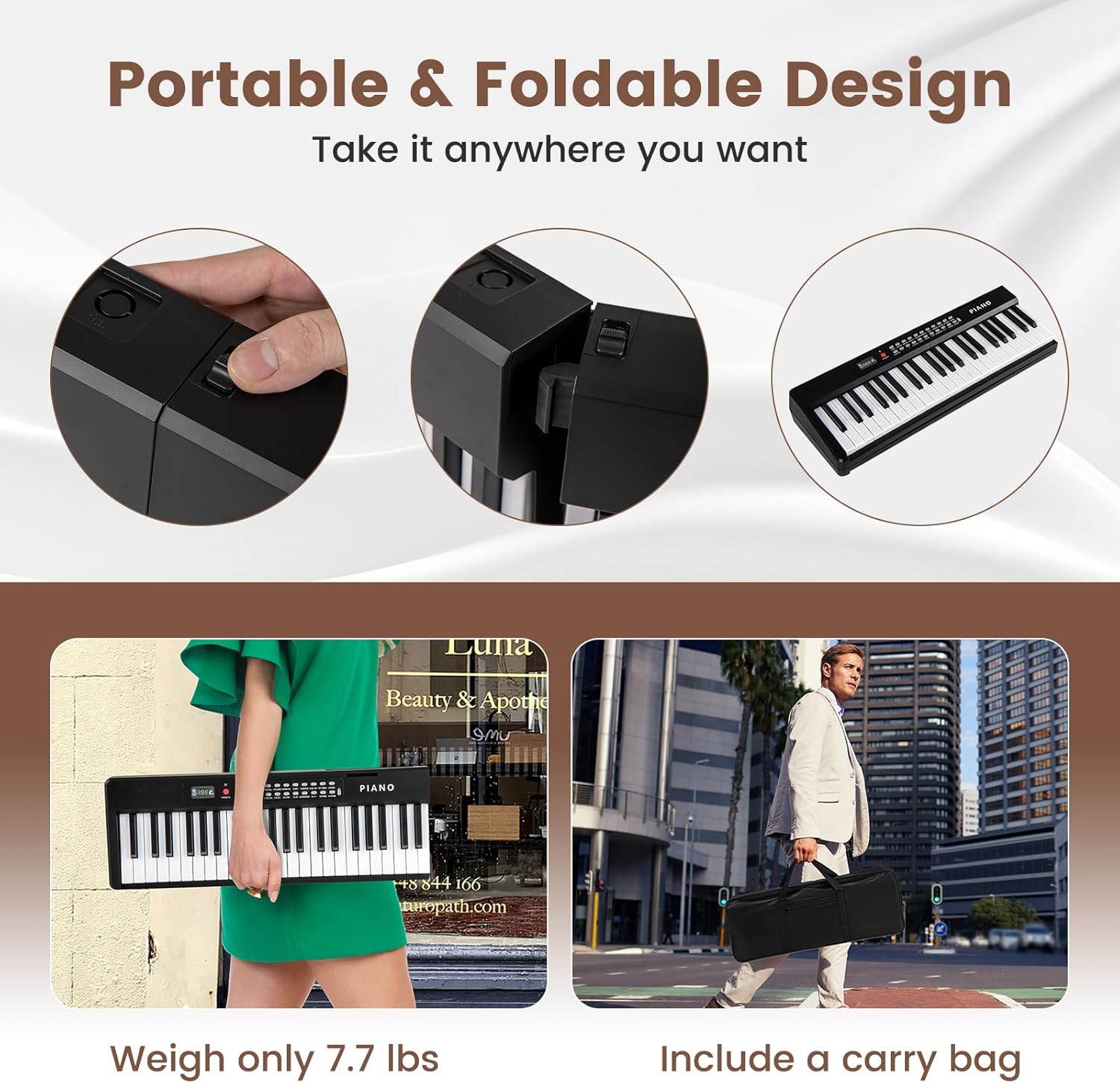 Costzon 88-Key Folding Piano Keyboard, Full-Size Semi-Weighted Electric Piano Digital Piano w/MIDI, Microphone, Music Stand & Carrying Bag, Portable Keyboard Piano for Beginners Teens Adults (Black)